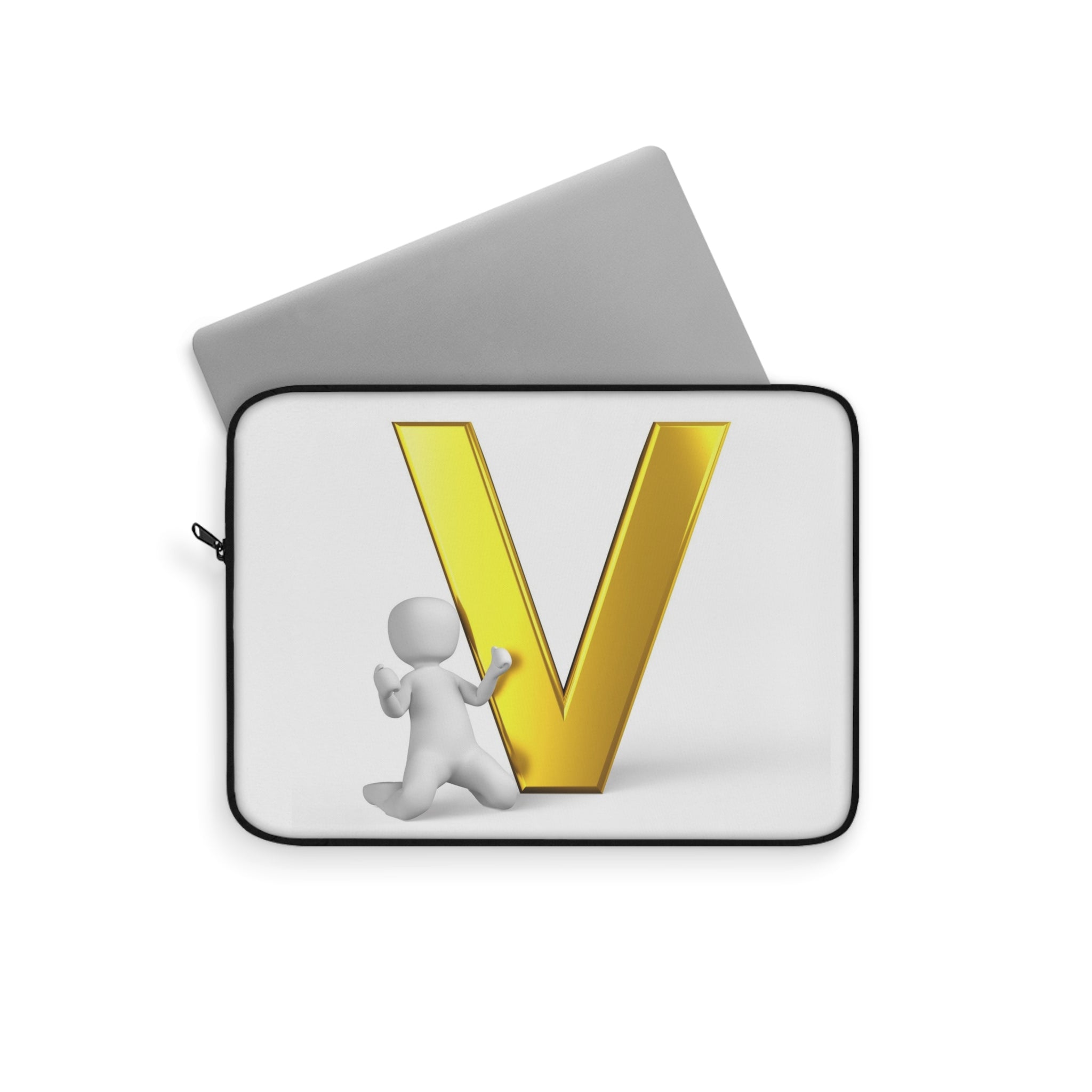 Gold Letter V Initial Laptop Sleeve | Monogram Alphabet Case