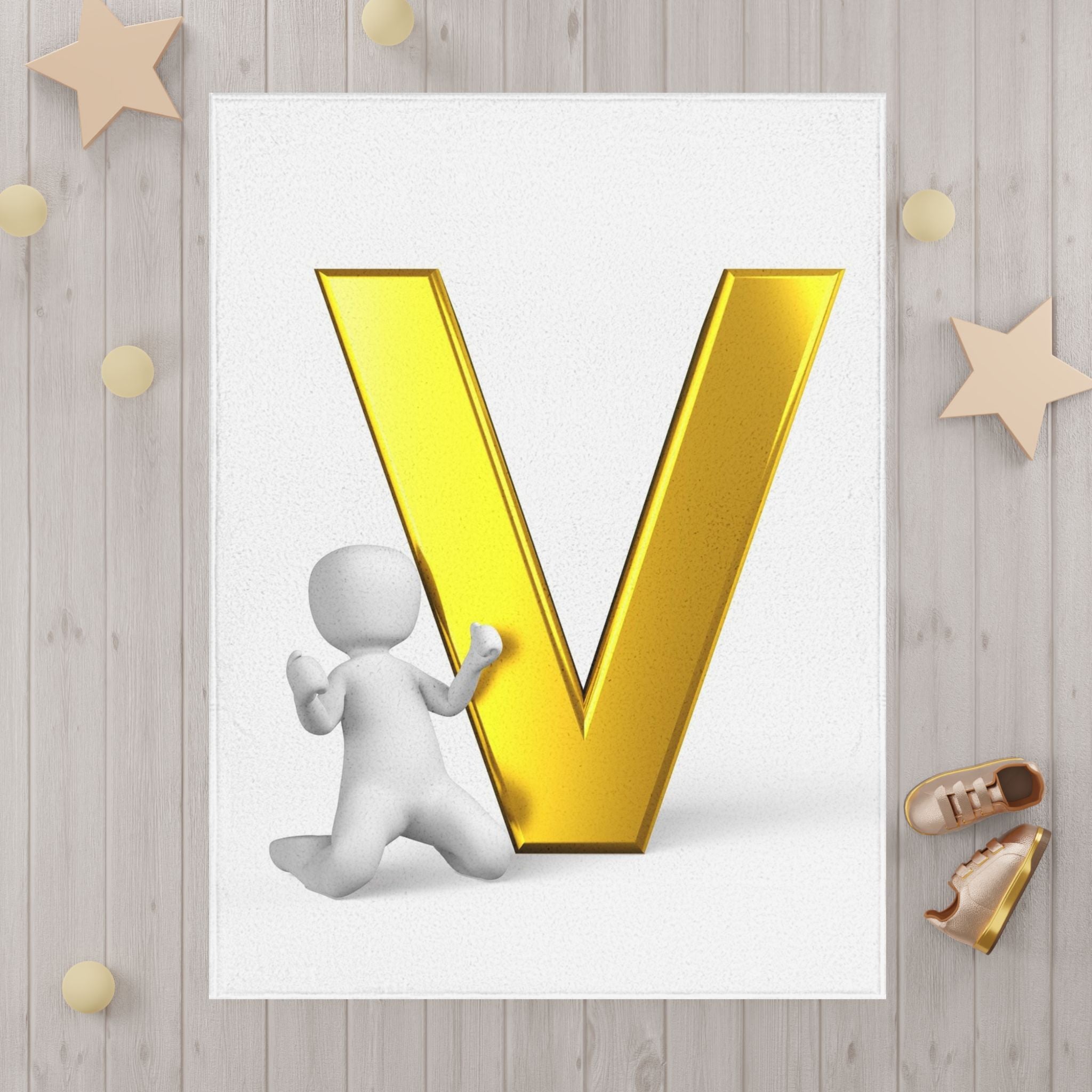 Gold Letter V design Toddler Blanket | Initial V nursery blanket