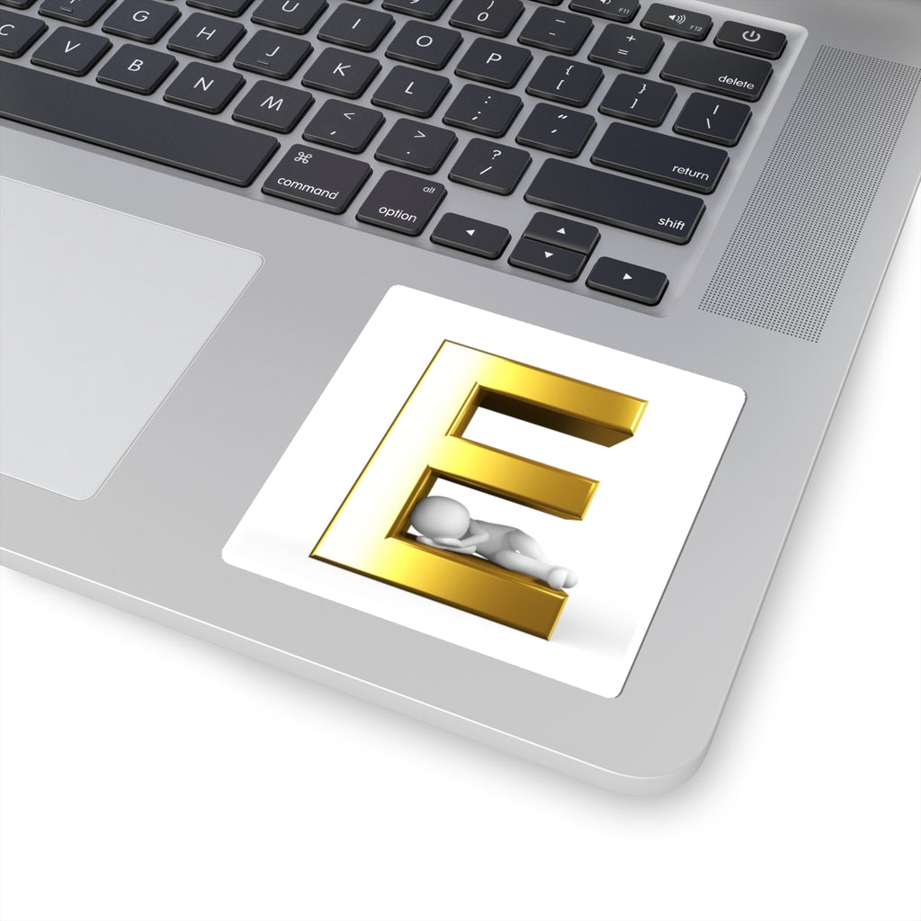 Gold 3D Letter E with Sleeping Figure Sticker
