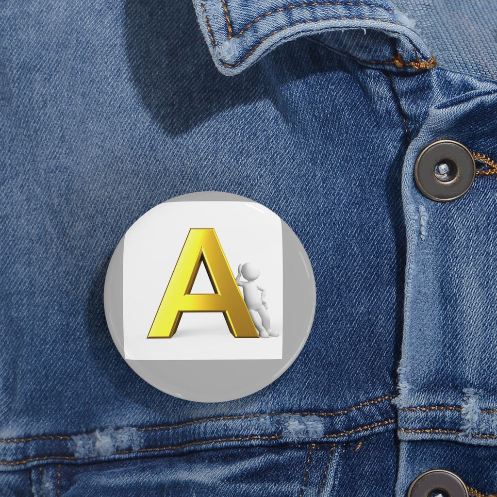 Yellow 3D Letter A Round Pin | Alphabet Initial Button Badge