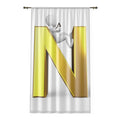 Gold Letter N with 3D Stick Figure Window Curtain | Alphabet Initial Panel