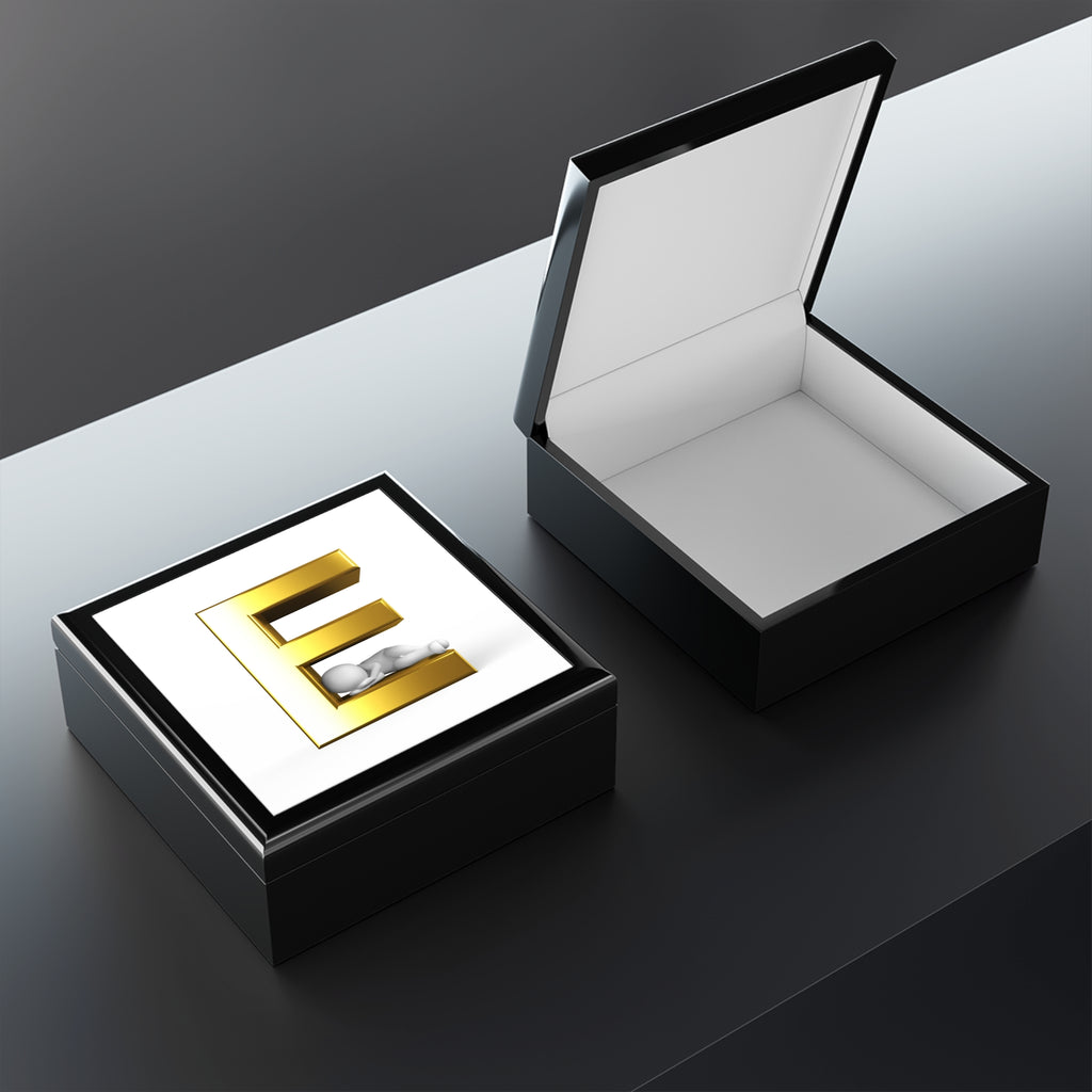 Gold Letter E Monogram Jewelry Box | Initial Keepsake Box