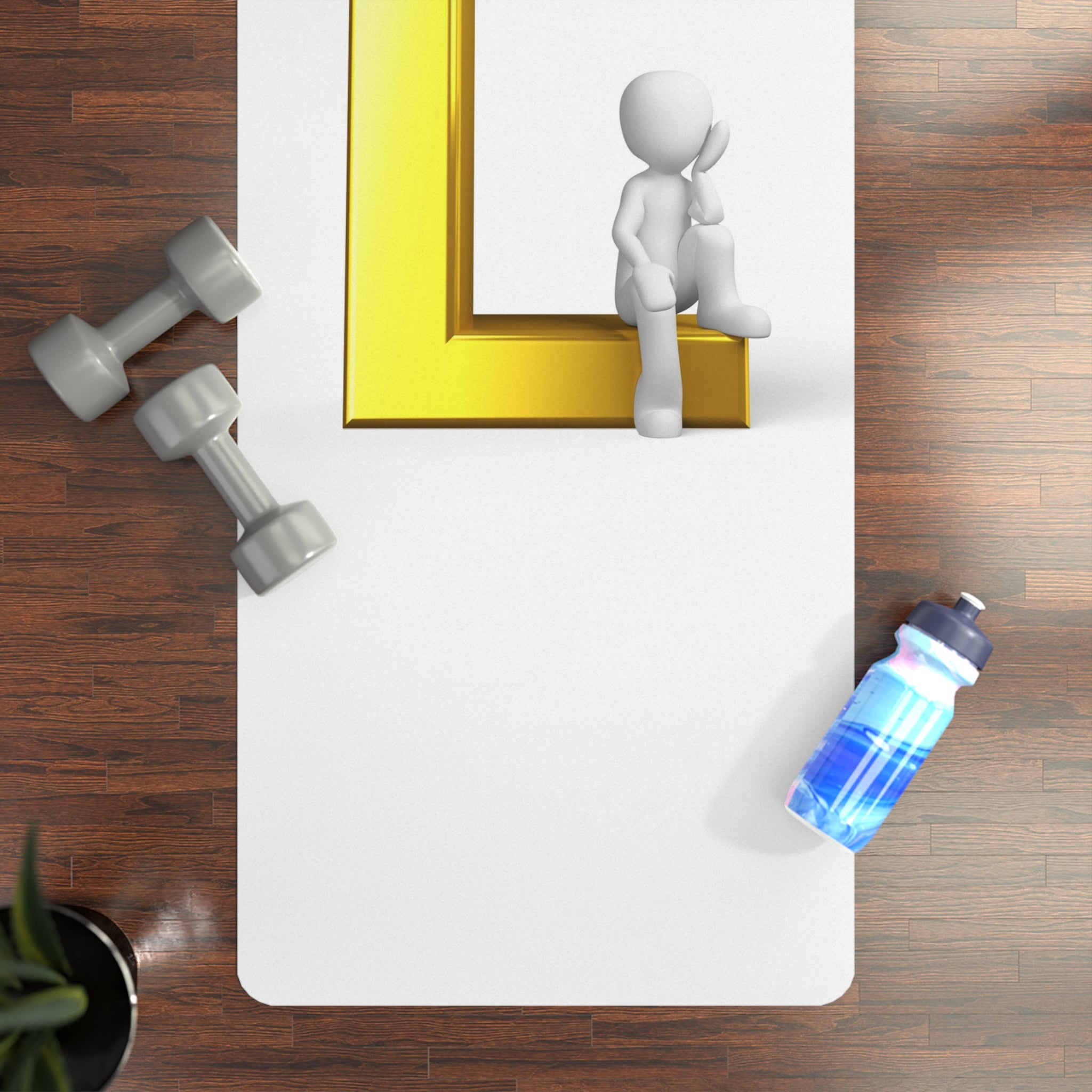 3D Letter L with Sitting Figure Rubber Yoga Mat | Minimal Alphabet Design