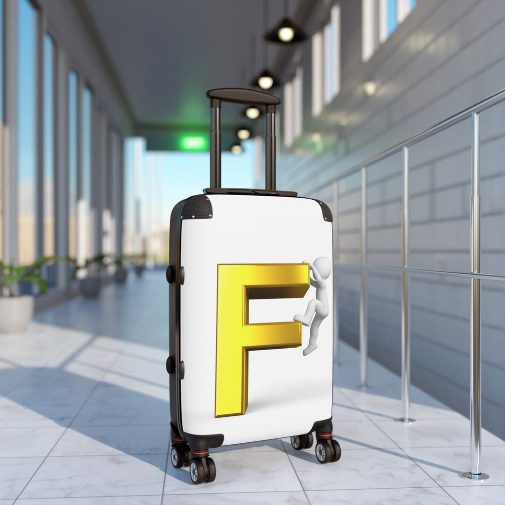 3D Yellow Letter F with Climbing Figure Suitcase | Monogram Luggage