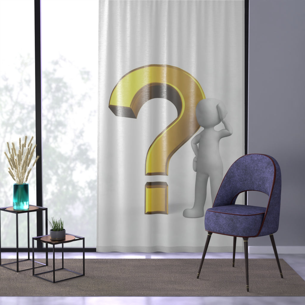 3D Question Mark Figure Window Curtain | Sheer Decorative Panel, Curious Design