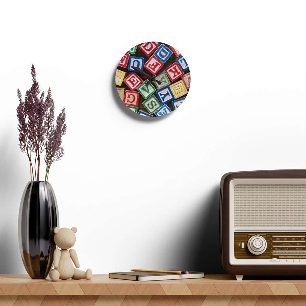 Alphabet Blocks Acrylic Wall Clock | Vintage Toy Letter Design