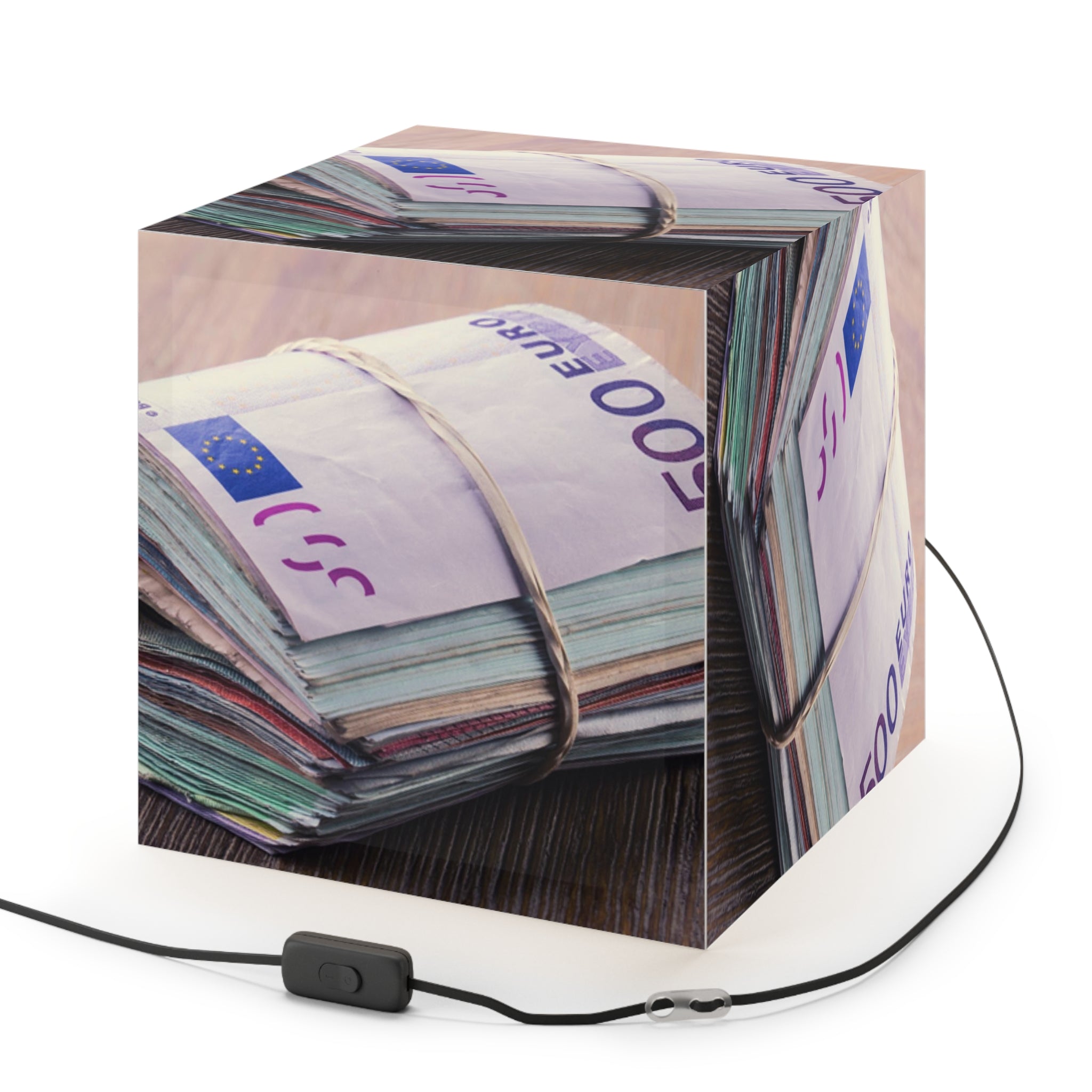 Stack of Euro Banknotes Light Cube Lamp | Money Photo Cube Lamp