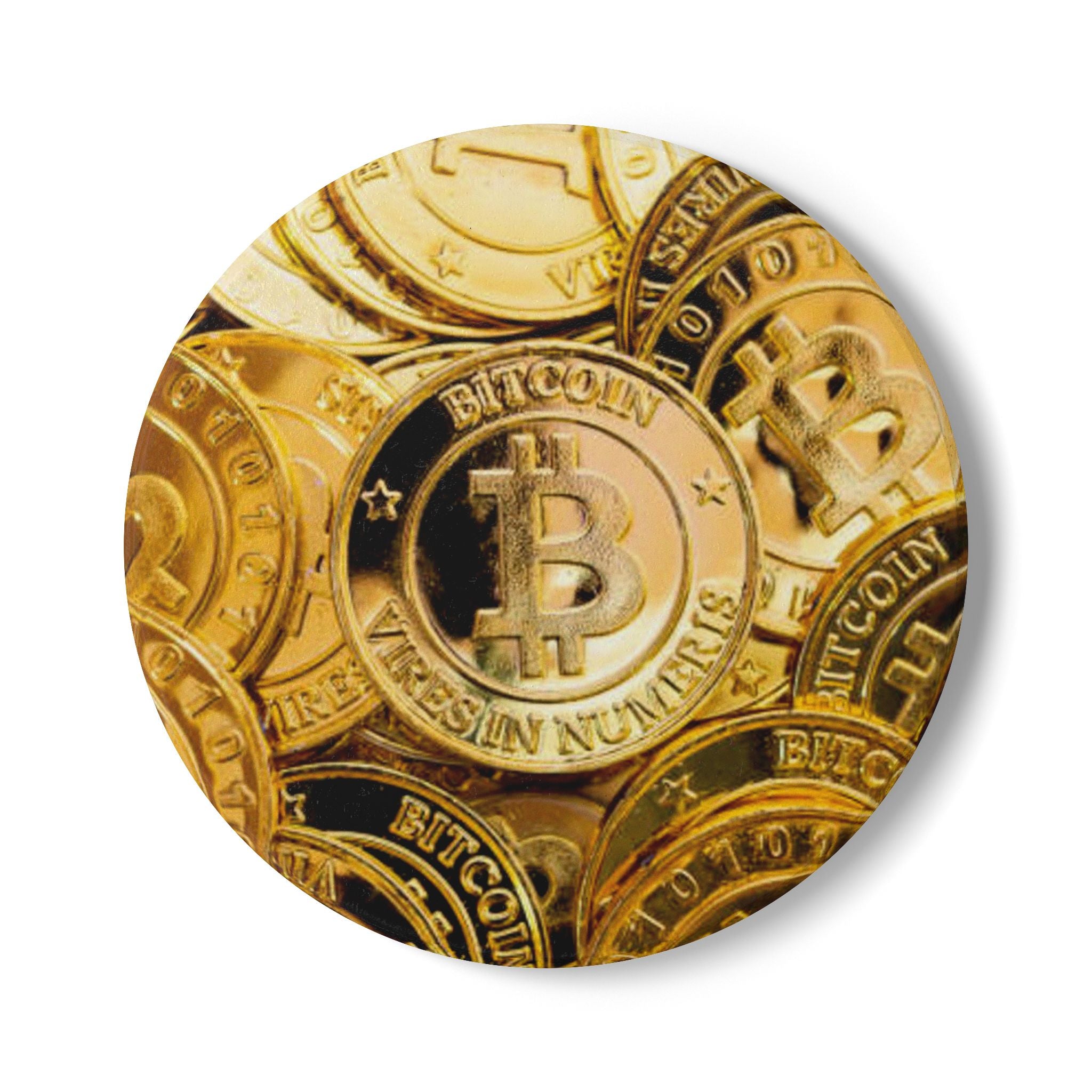 Bitcoin Coin Pattern Ceramic Coaster | Crypto Cryptocurrency Drink Coaster