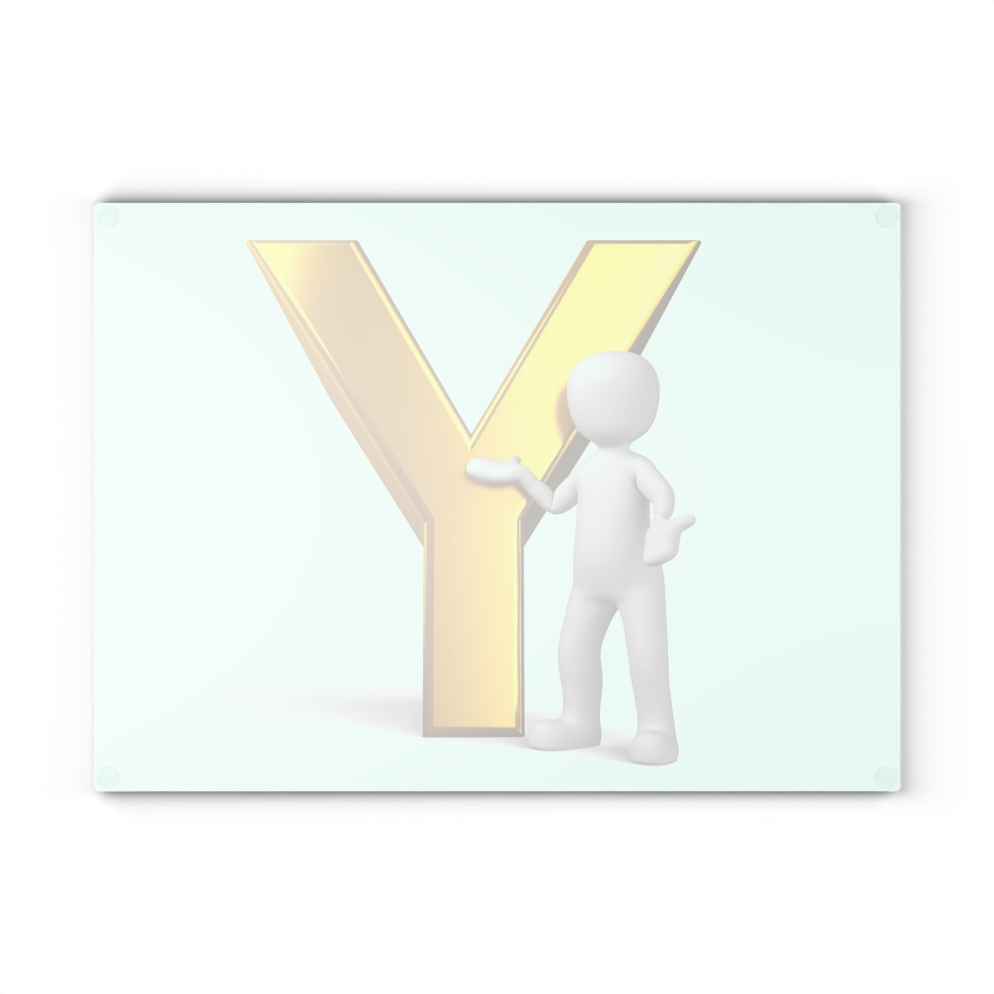 Gold Letter Y with 3D Figure Glass Cutting Board | Monogram Initial