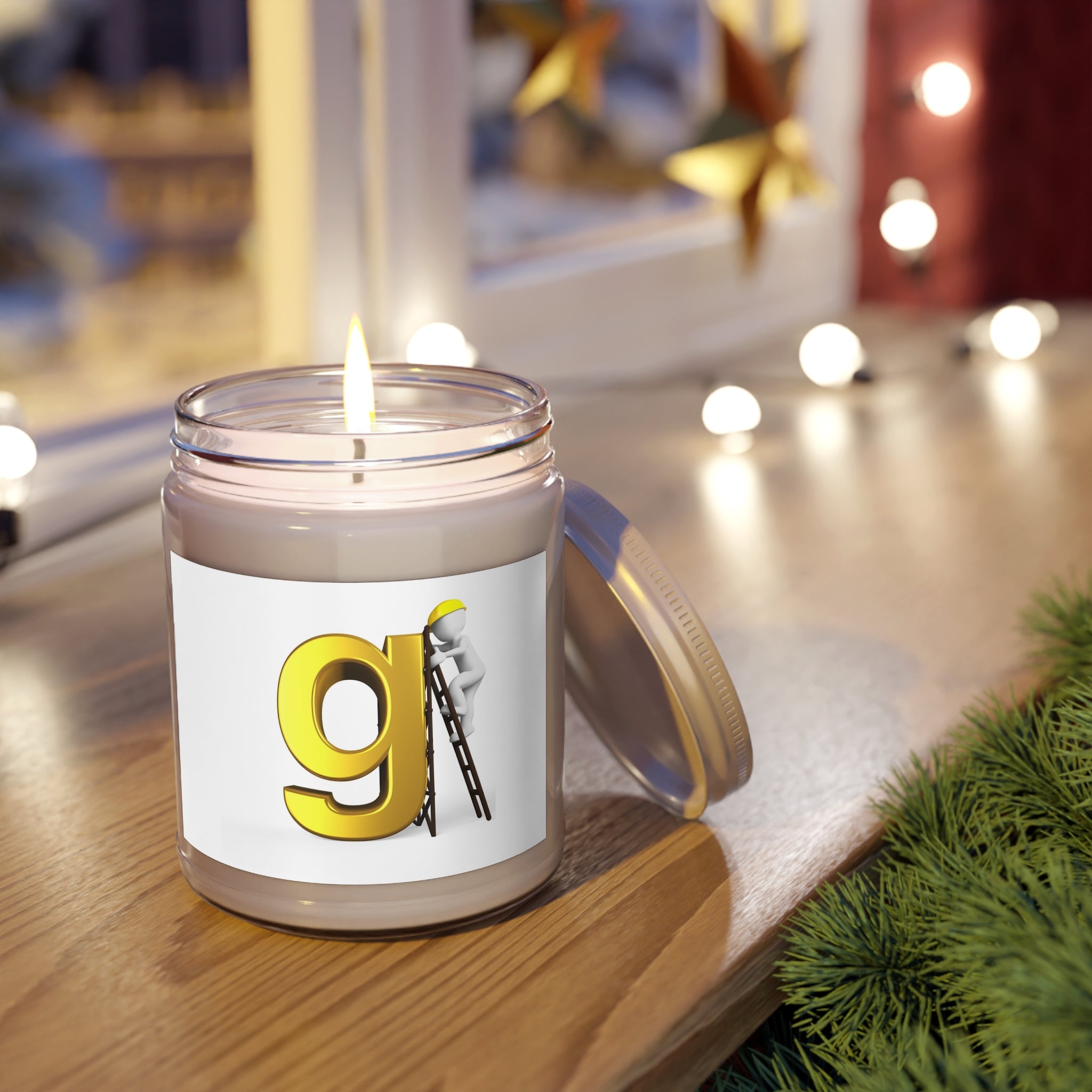 Golden Letter G with Worker Illustration Candle | 9oz Soy Jar