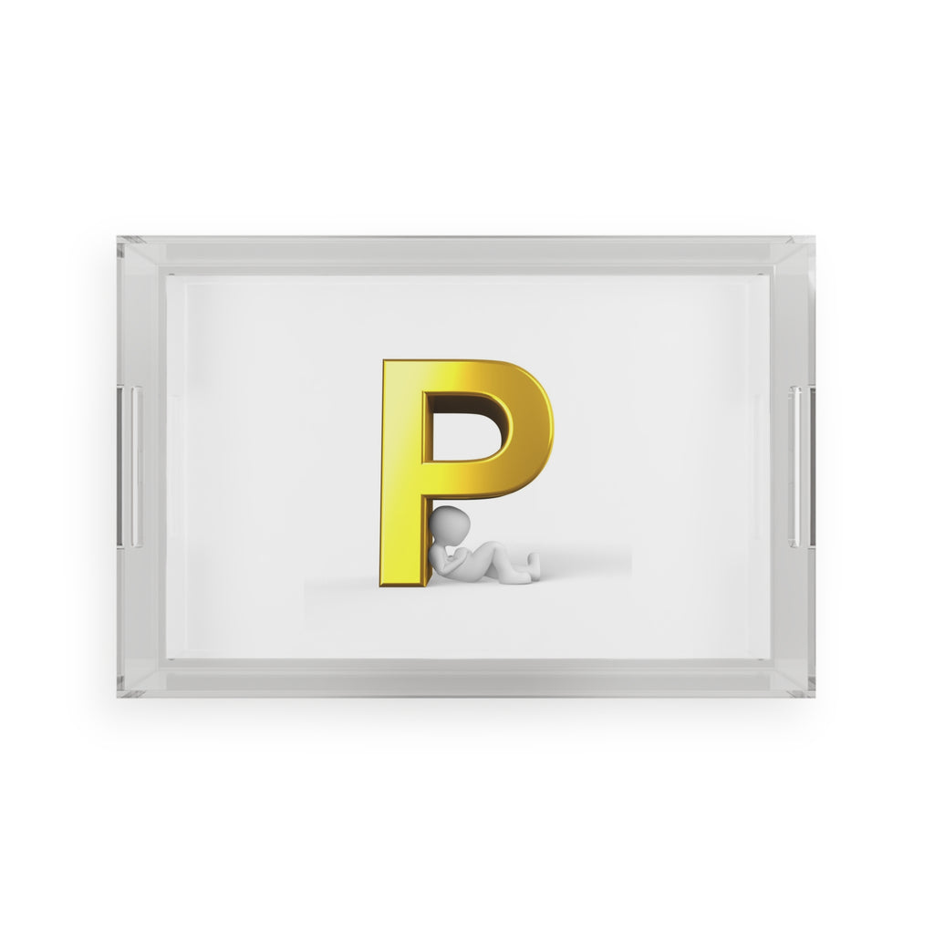 Gold Letter P Monogram Acrylic Serving Tray | Personalized Initial Decor