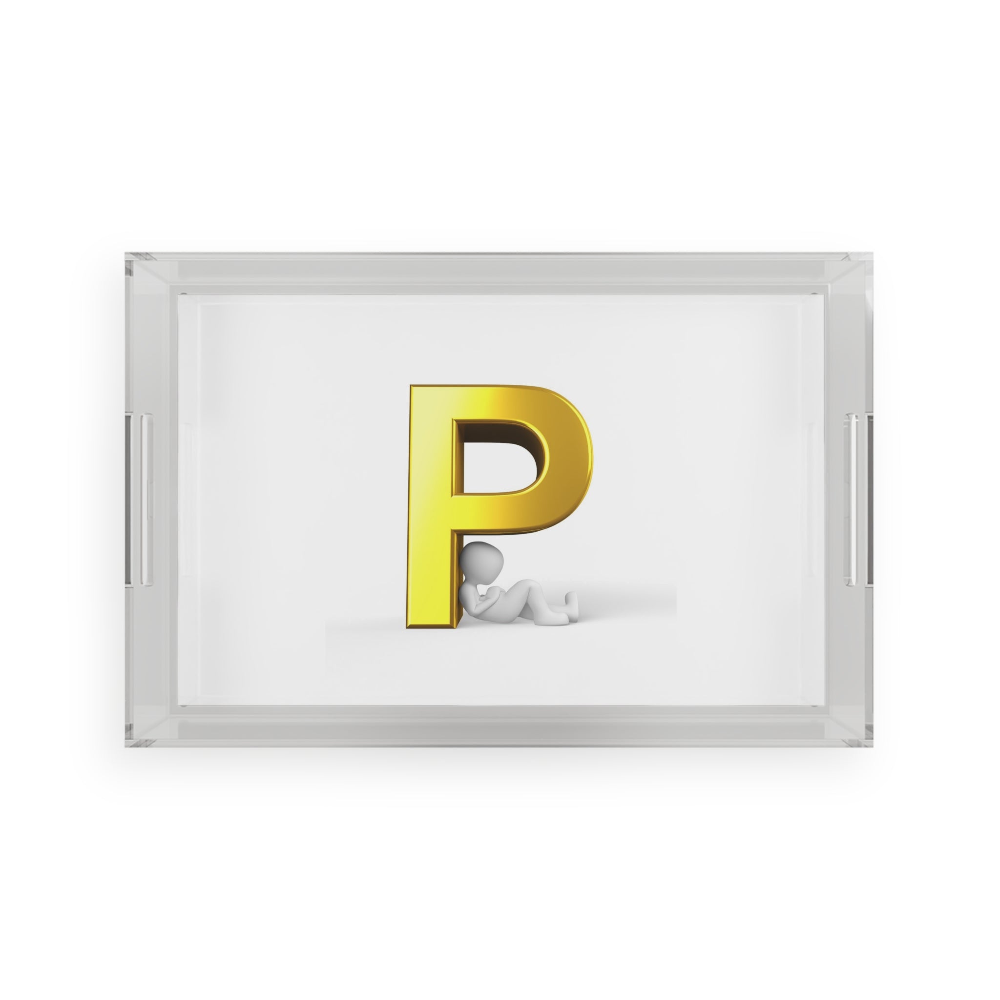 Gold Letter P Monogram Acrylic Serving Tray | Personalized Initial Decor
