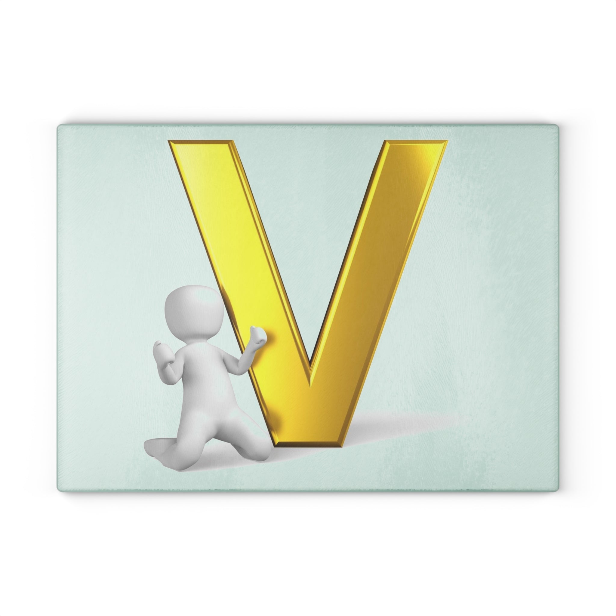 Gold Letter V with 3D Person Glass Cutting Board | Monogram Kitchen Décor