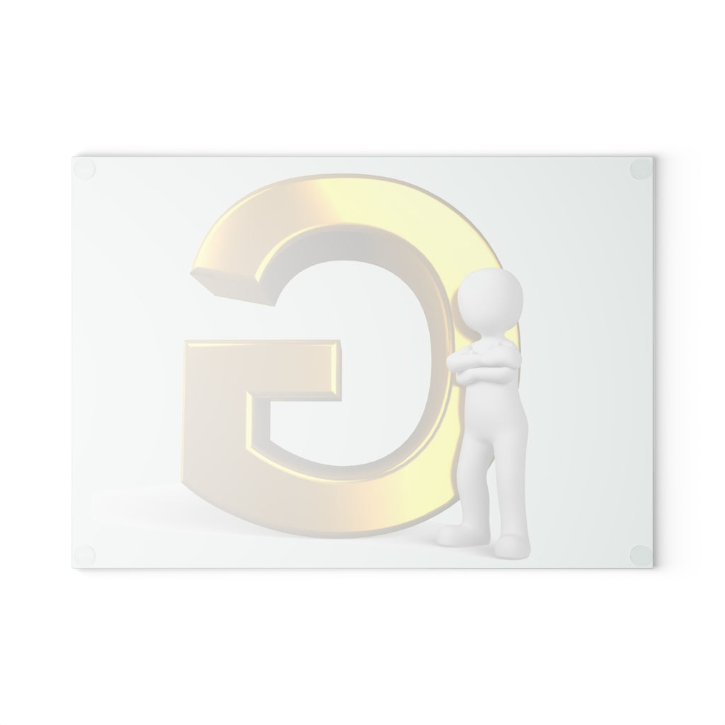 Gold Letter G with 3D Figure Glass Cutting Board | Monogram Initial Kitchen