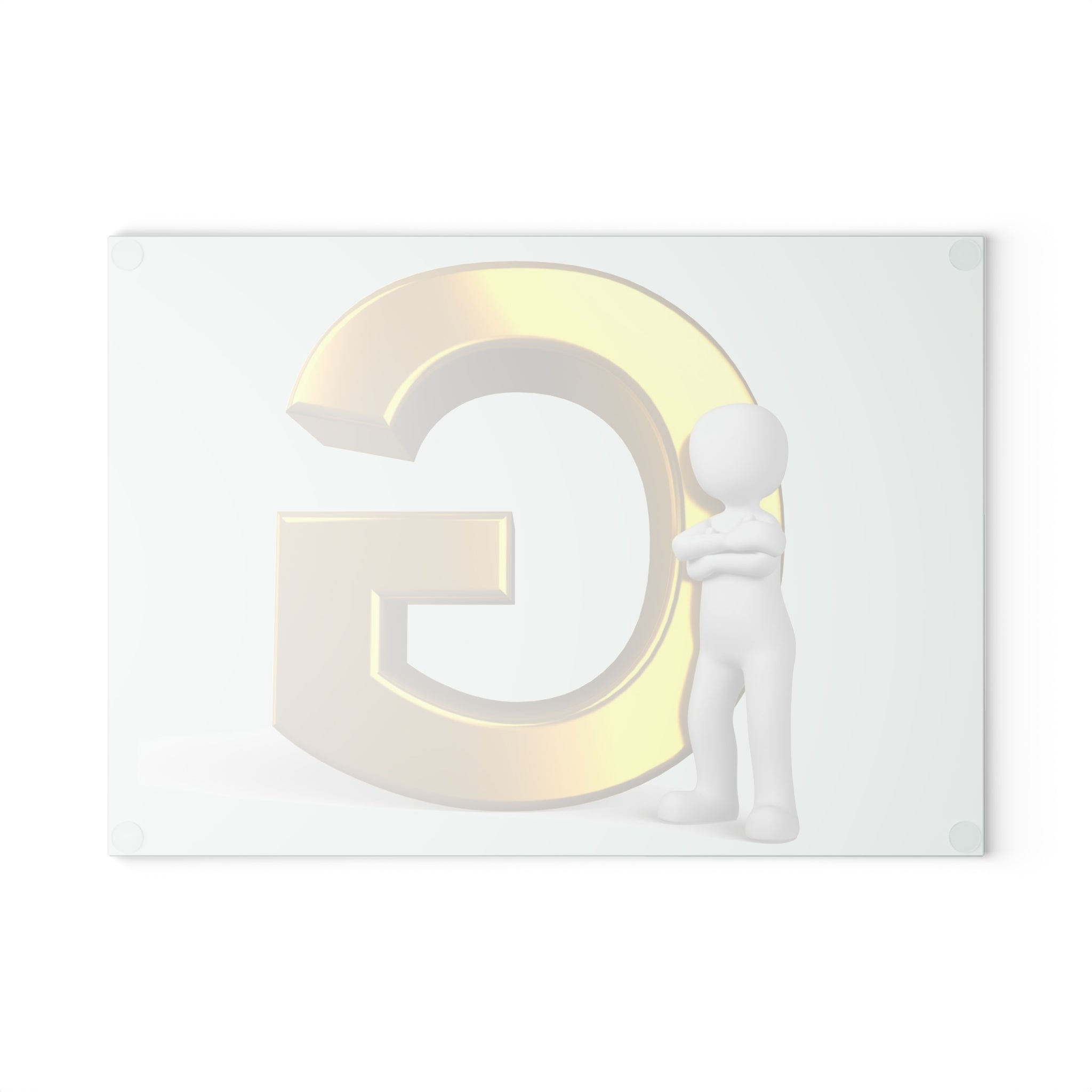 Gold Letter G with 3D Figure Glass Cutting Board | Monogram Initial Kitchen