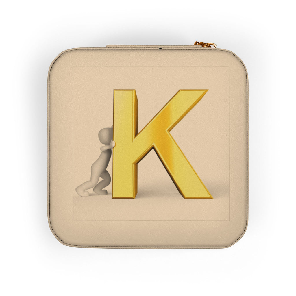 Gold Initial K Jewelry Travel Case | Compact Pink Ring Earring Organizer