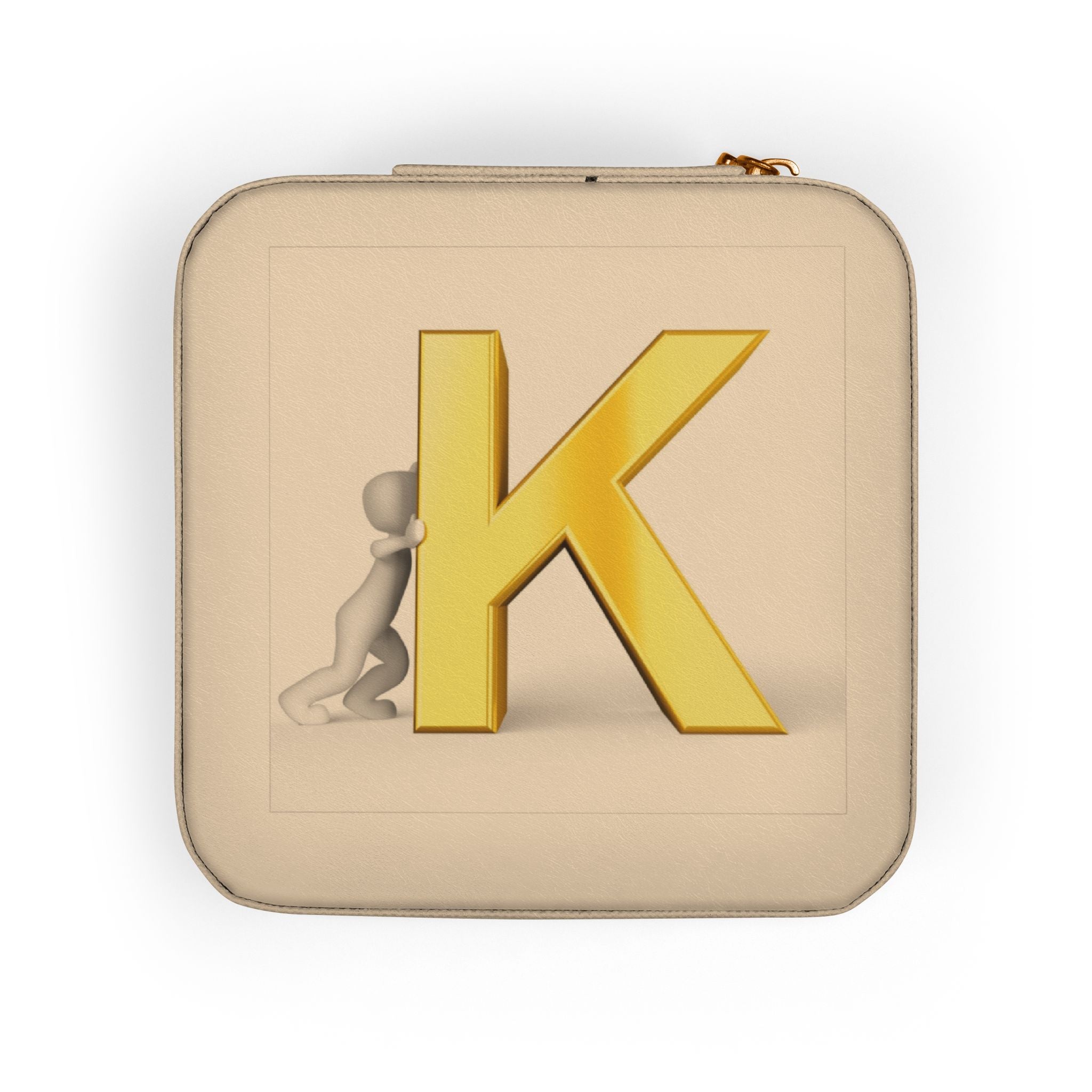 Gold Initial K Jewelry Travel Case | Compact Pink Ring Earring Organizer