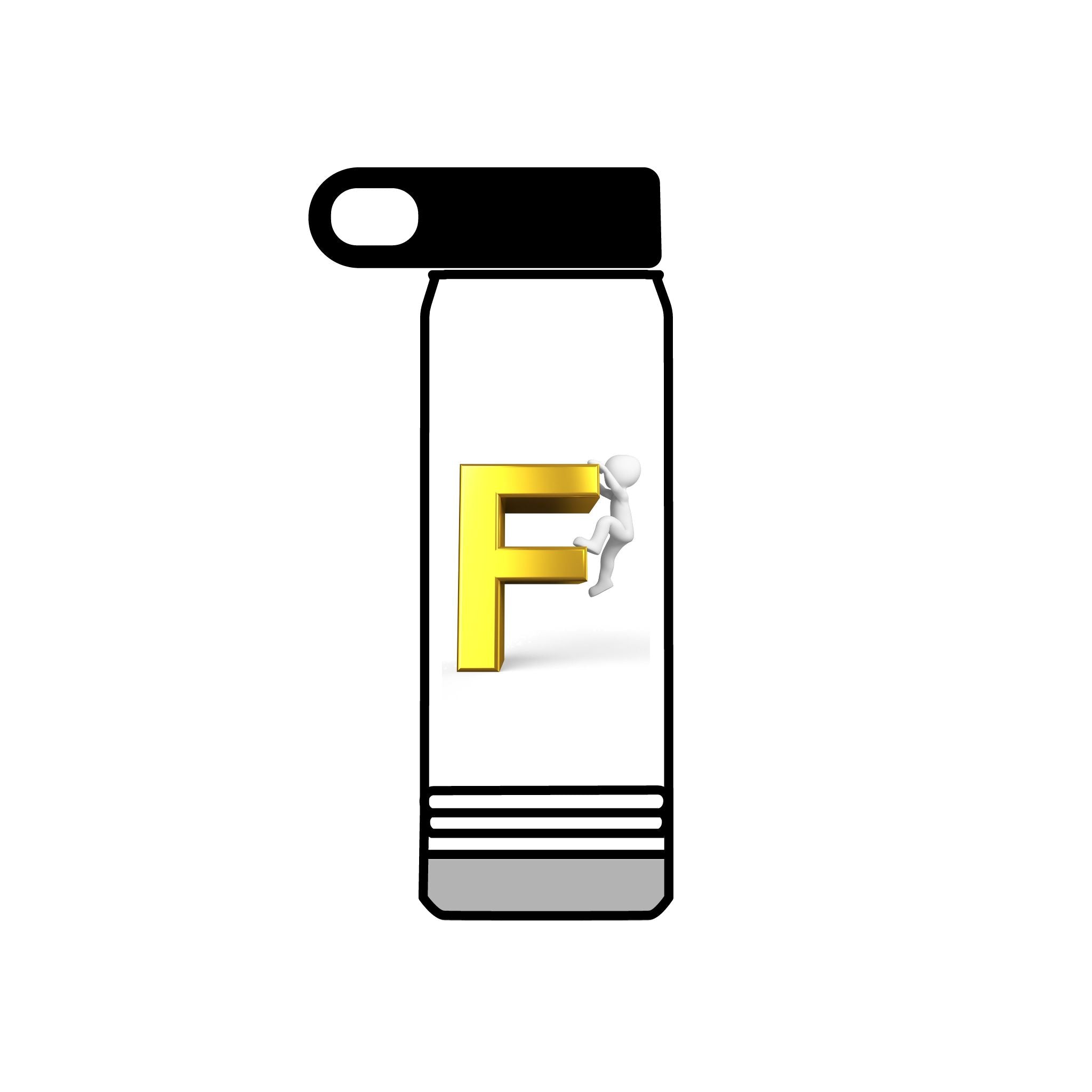 Lettre F en 3D jaune avec bouteille d'eau d'escaladeur | Bouteille de 590 ml