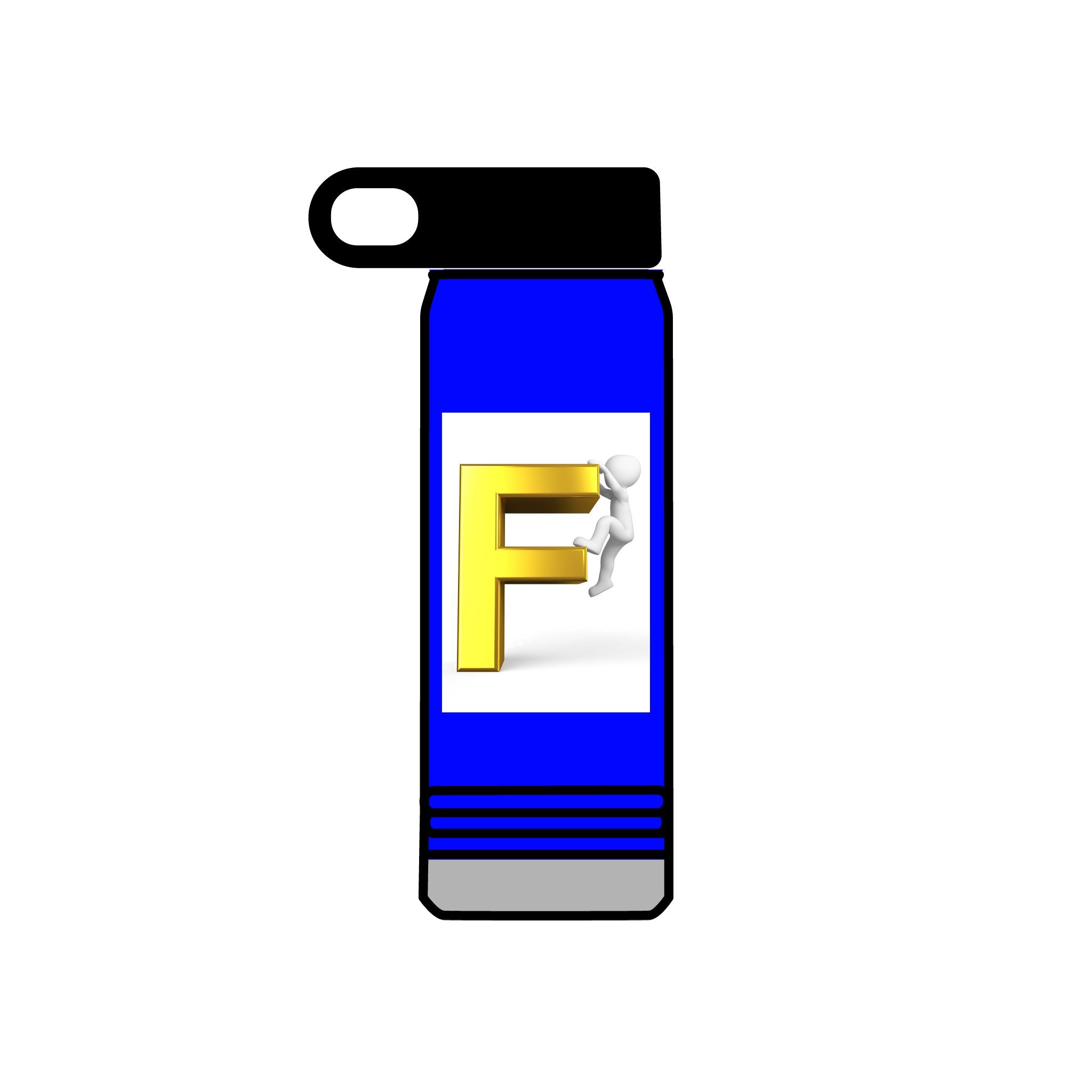 Lettre F en 3D jaune avec bouteille d'eau d'escaladeur | Bouteille de 590 ml