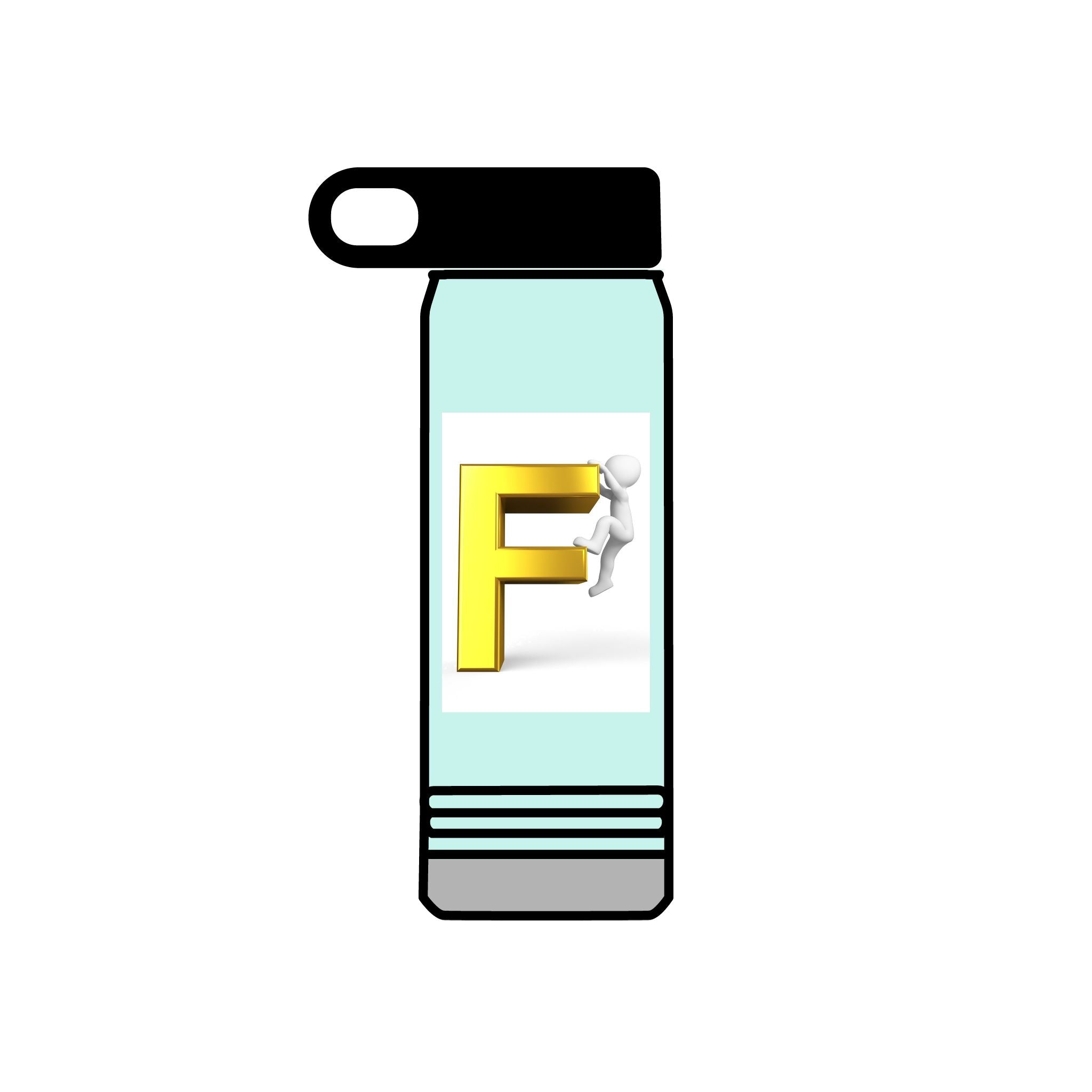 Lettre F en 3D jaune avec bouteille d'eau d'escaladeur | Bouteille de 590 ml