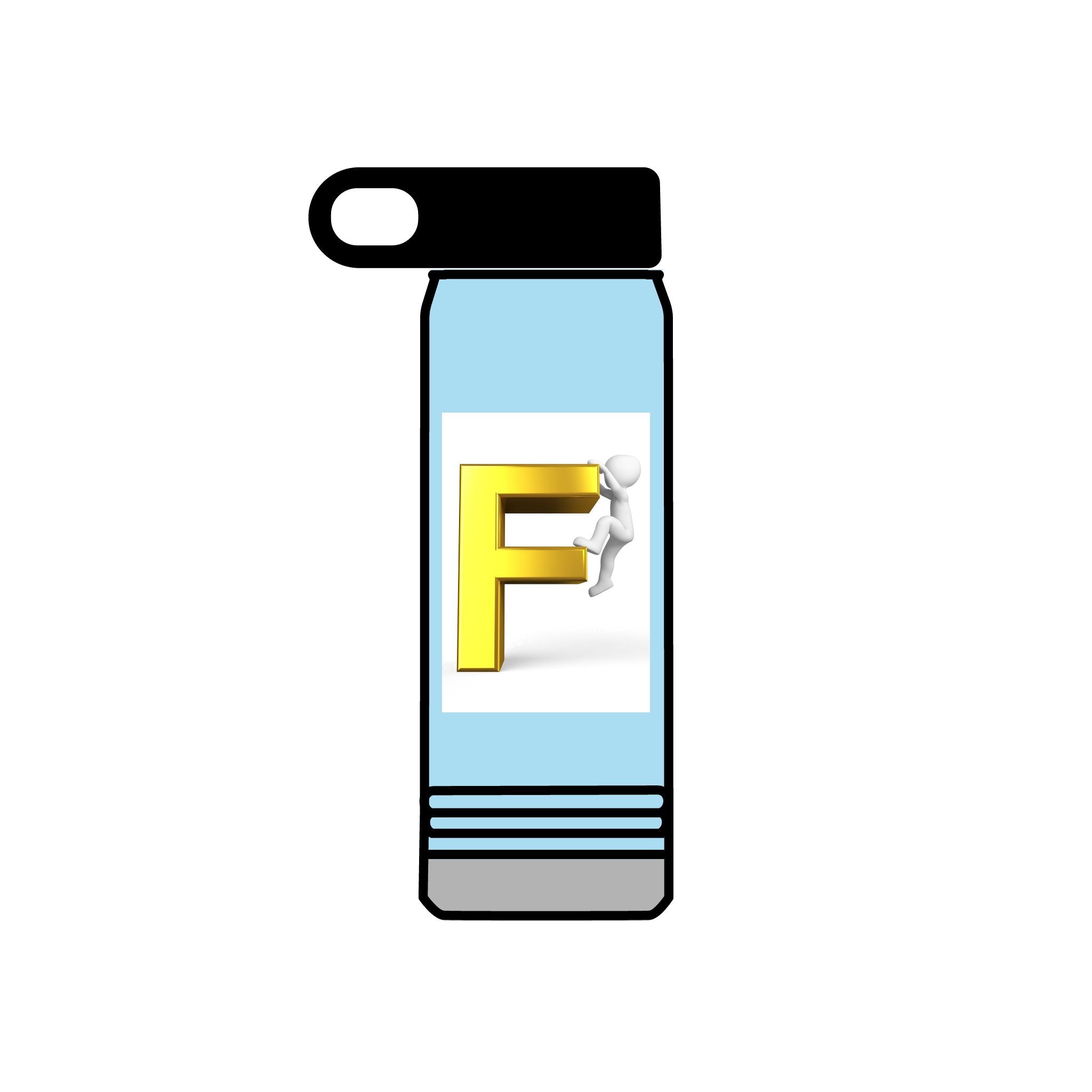 Lettre F en 3D jaune avec bouteille d'eau d'escaladeur | Bouteille de 590 ml