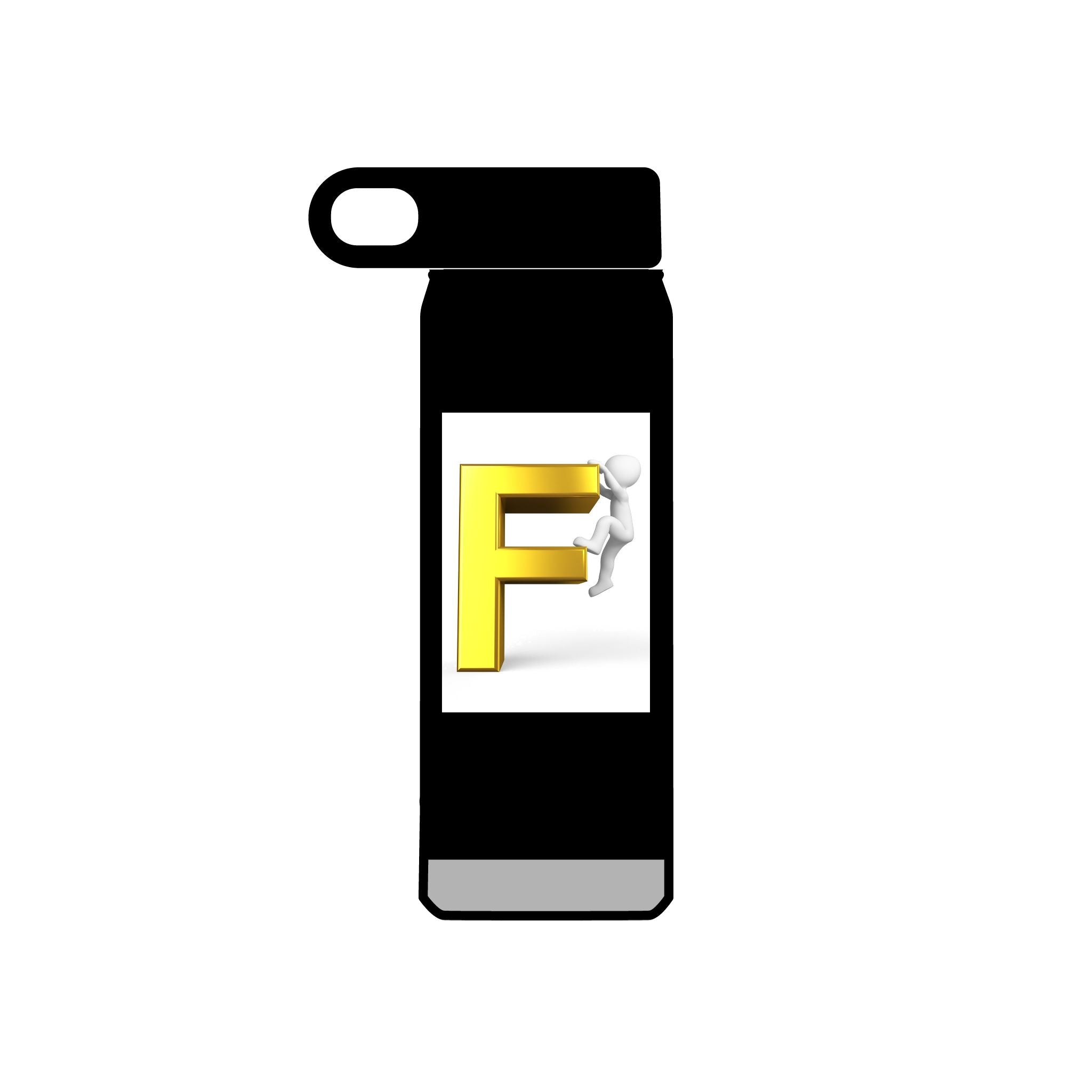 Lettre F en 3D jaune avec bouteille d'eau d'escaladeur | Bouteille de 590 ml