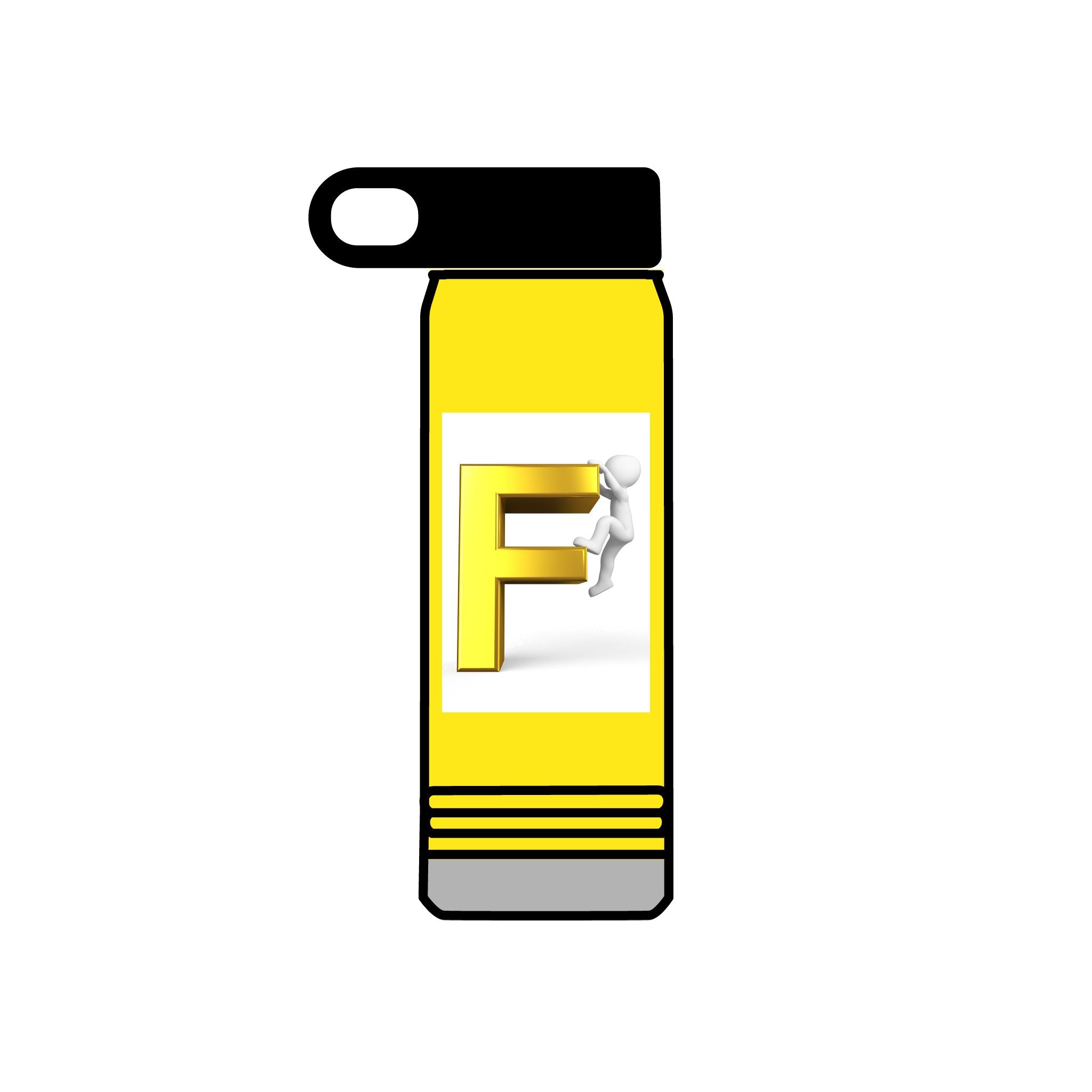 Lettre F en 3D jaune avec bouteille d'eau d'escaladeur | Bouteille de 590 ml