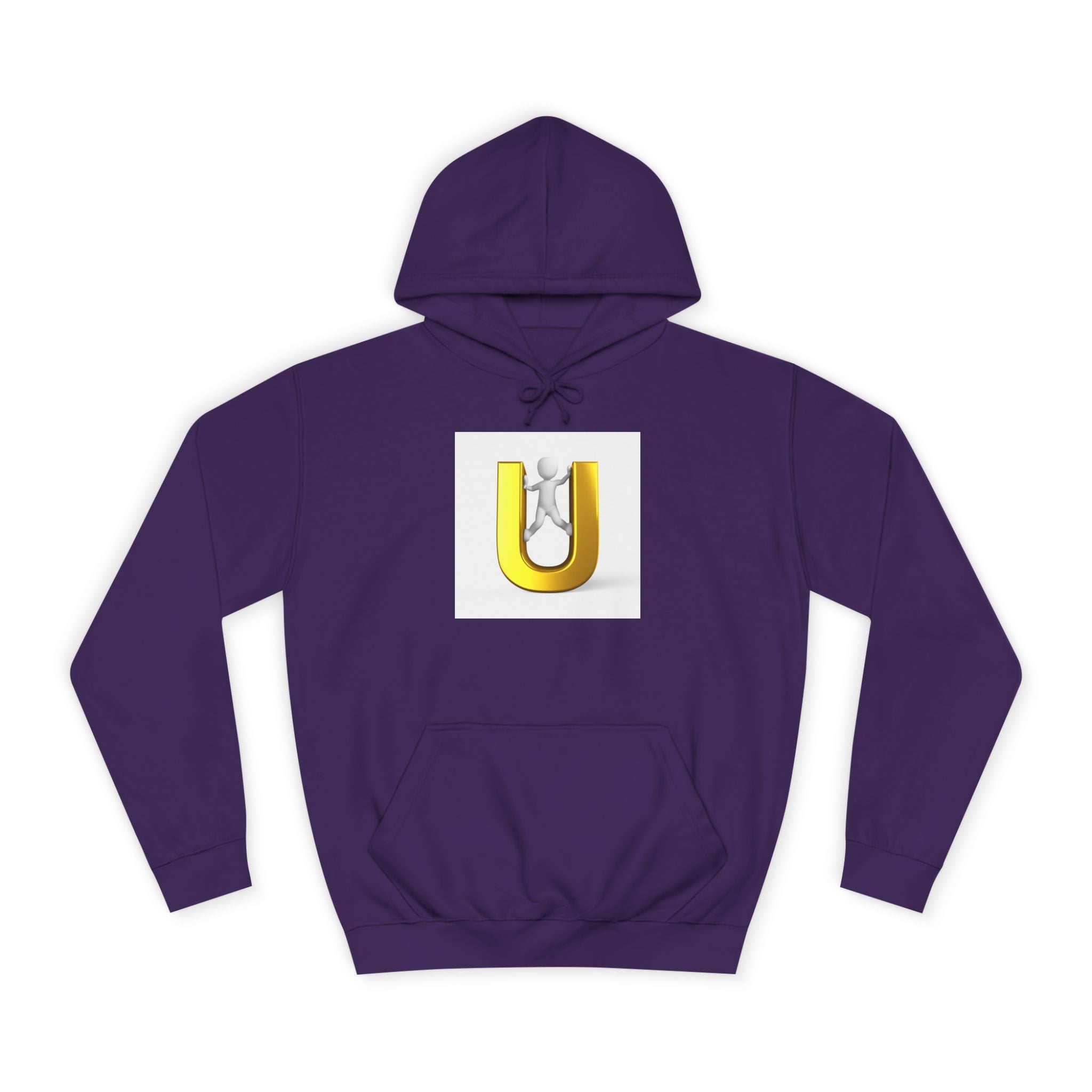 Sweat à capuche lettre U 3D Or | Sweat-shirt typographique bonhomme allumette grimpant