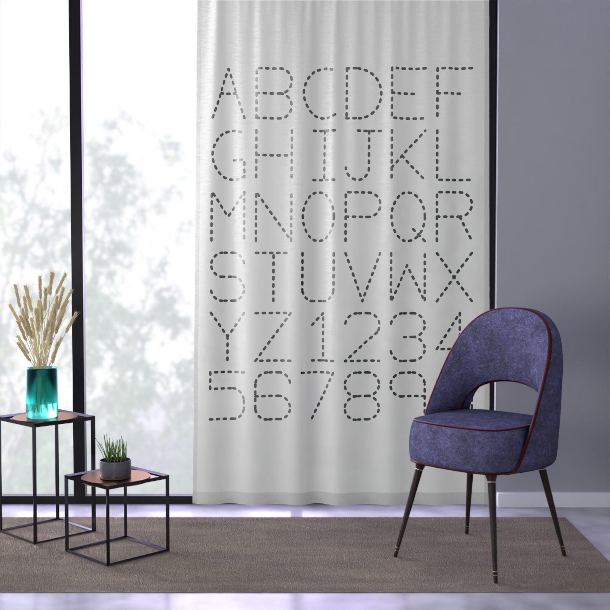 Dotted Alphabet and Numbers Window Curtain | Modern Nursery Alphabet Curtain