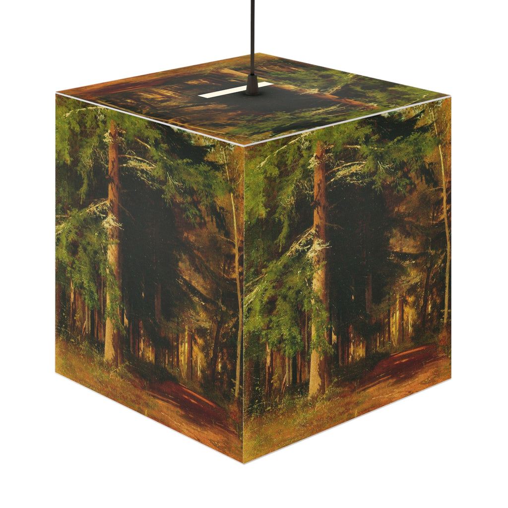 Forest Painting Light Cube Lamp | Woodland Trees, Rustic Nature Decor
