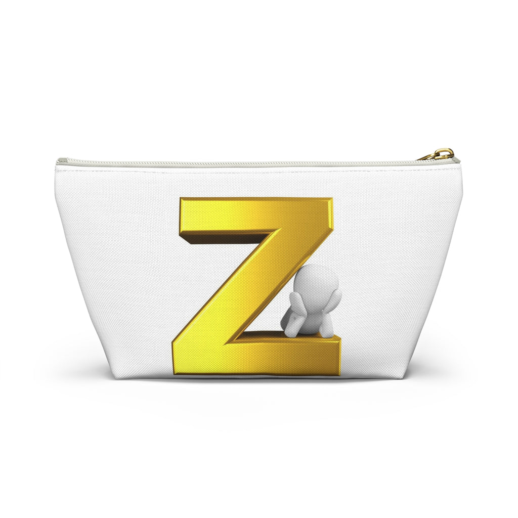 Gold Letter Z with 3D Character Accessory Pouch | Z Initial Makeup Bag