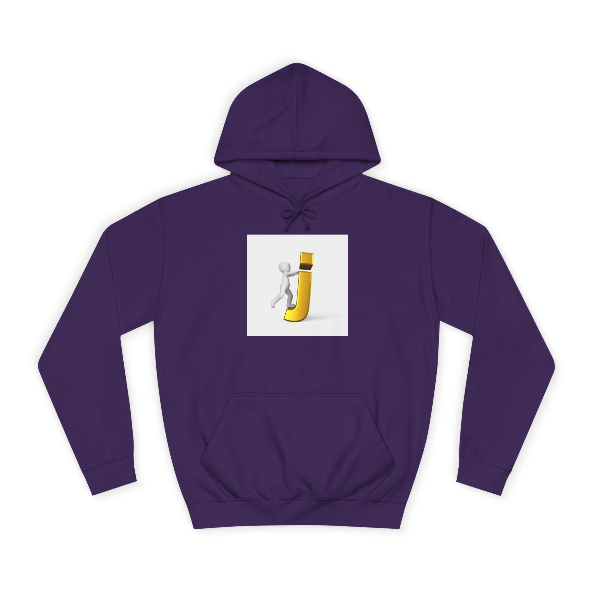 Sweat à capuche en 3D avec figurine bâton sur la lettre J en or | Monogramme initial lettre J
