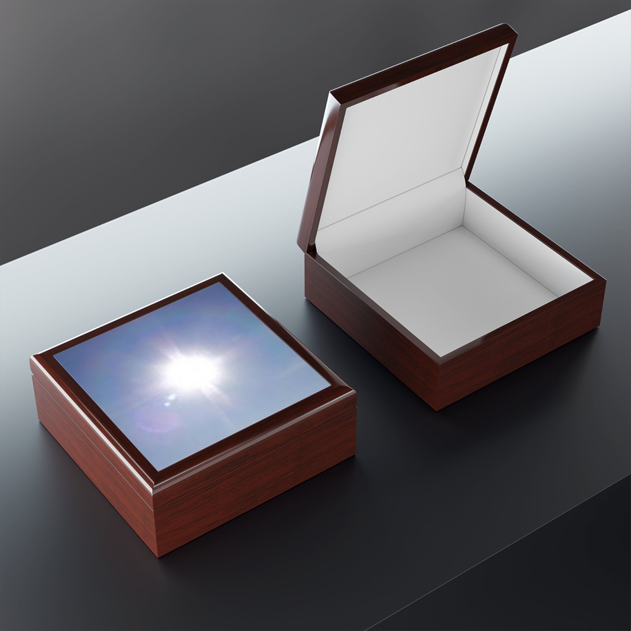 Bright Sun Photo Jewelry Box | Sky Sunburst Trinket Keepsake Box
