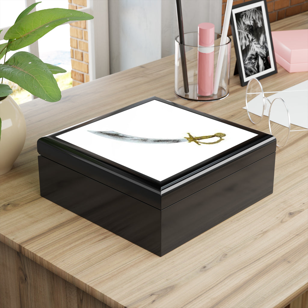 Antique Scimitar Illustration Jewelry Box | Sword Art Keepsake
