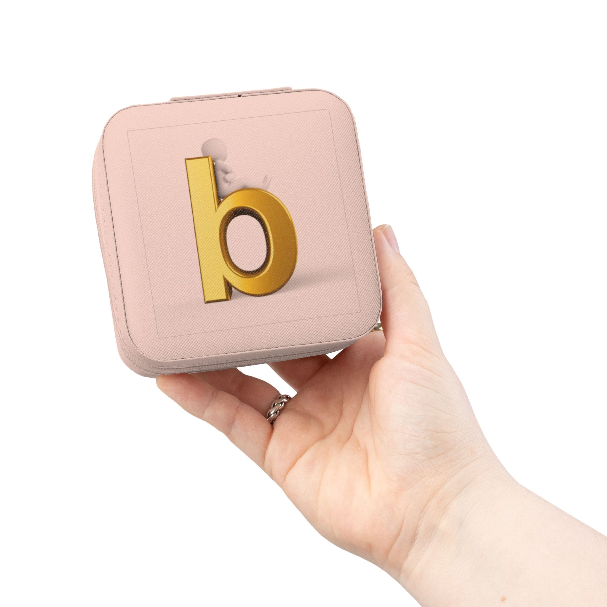 Étui de voyage à bijoux lettre B dorée | Organisateur compact personnalisé pour bagues et boucles d'oreilles