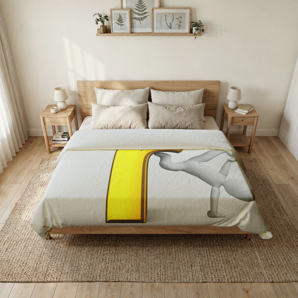 3D Gold Letter R with Figure Cotton Duvet Cover | Alphabet Initial Bedding