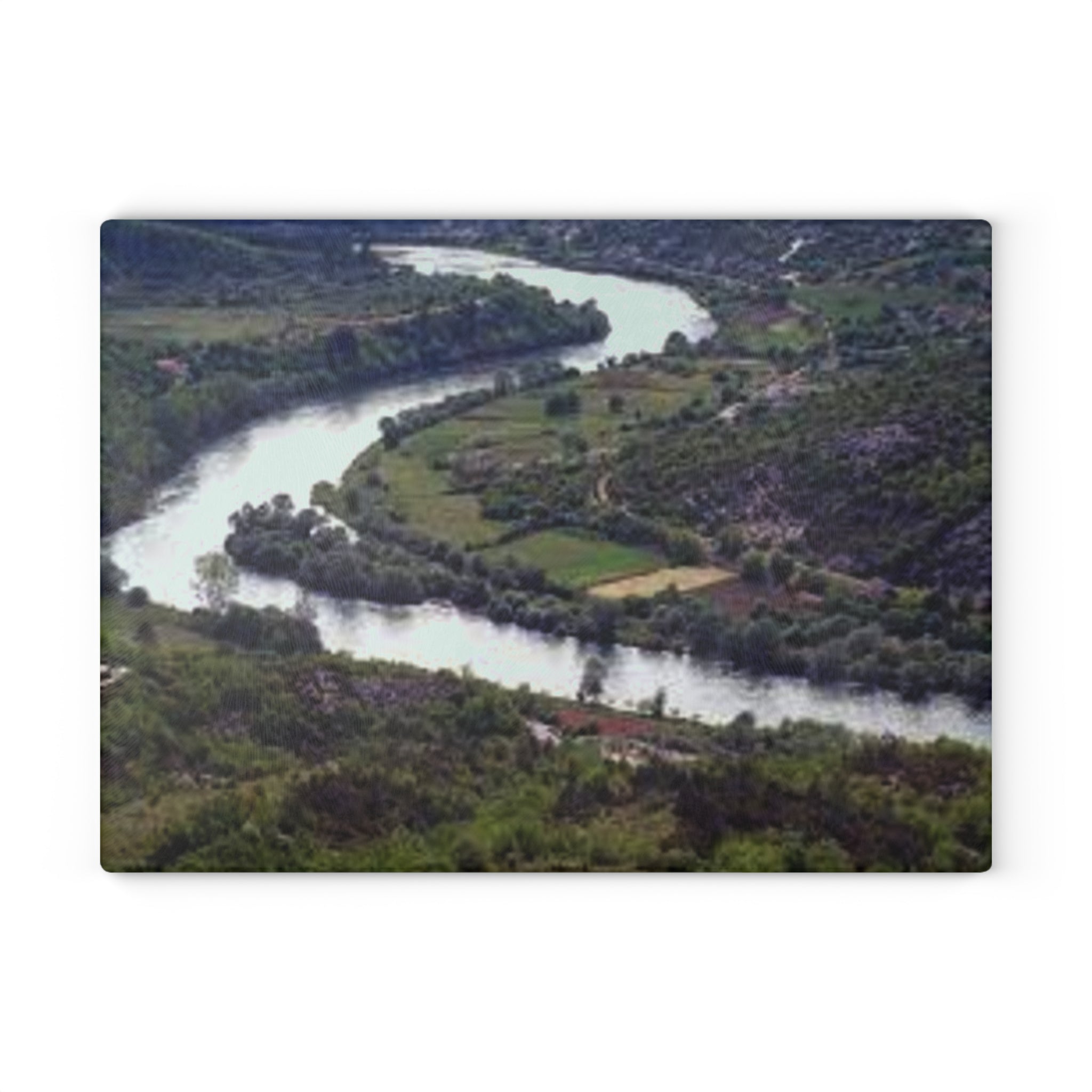 River Bend Landscape Glass Cutting Board | Scenic Aerial River View
