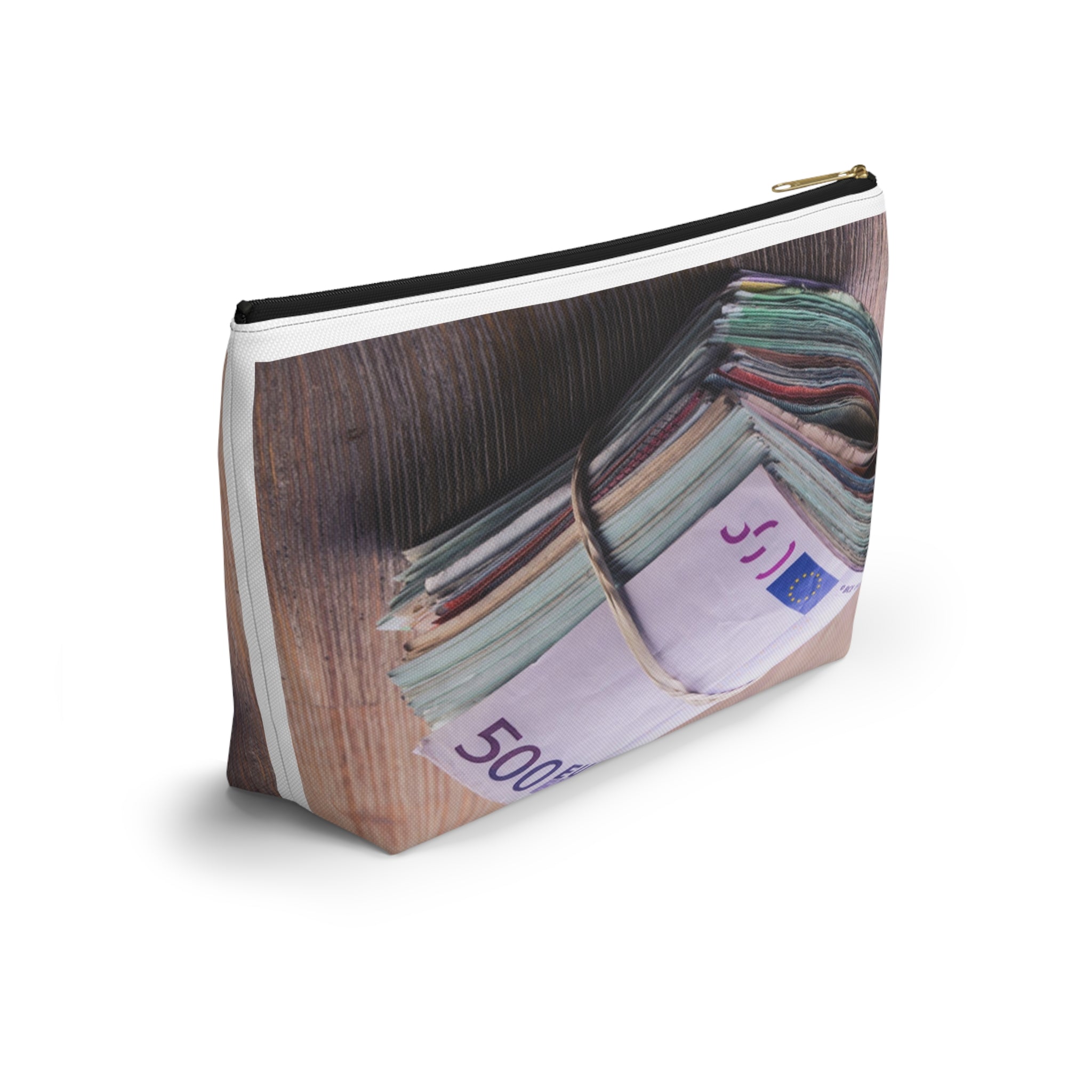Rolled Euro Banknotes Accessory Pouch | T-Bottom Zipper Pouch