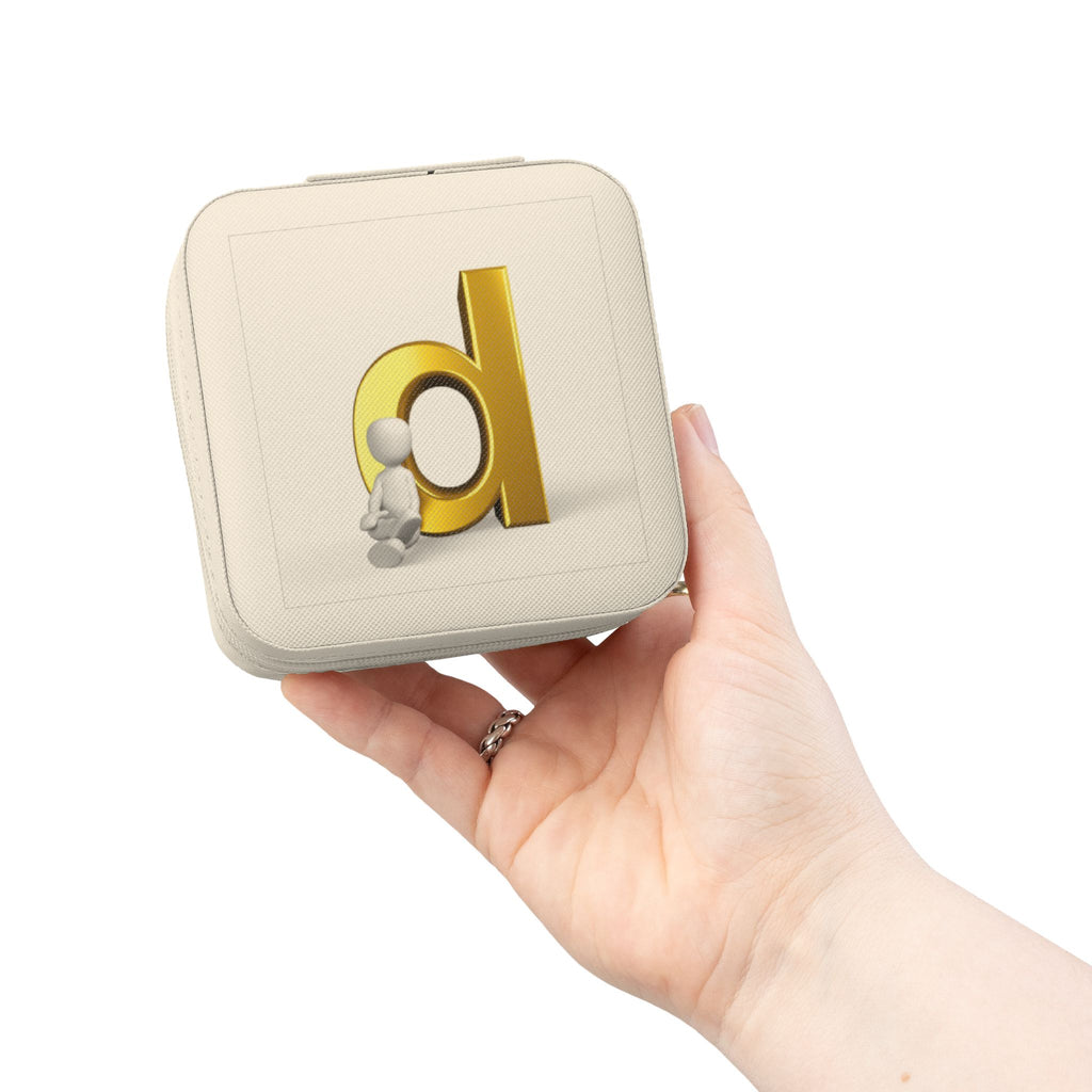 Gold Letter D Initial Jewelry Travel Case | Compact Pink Velvet Organizer