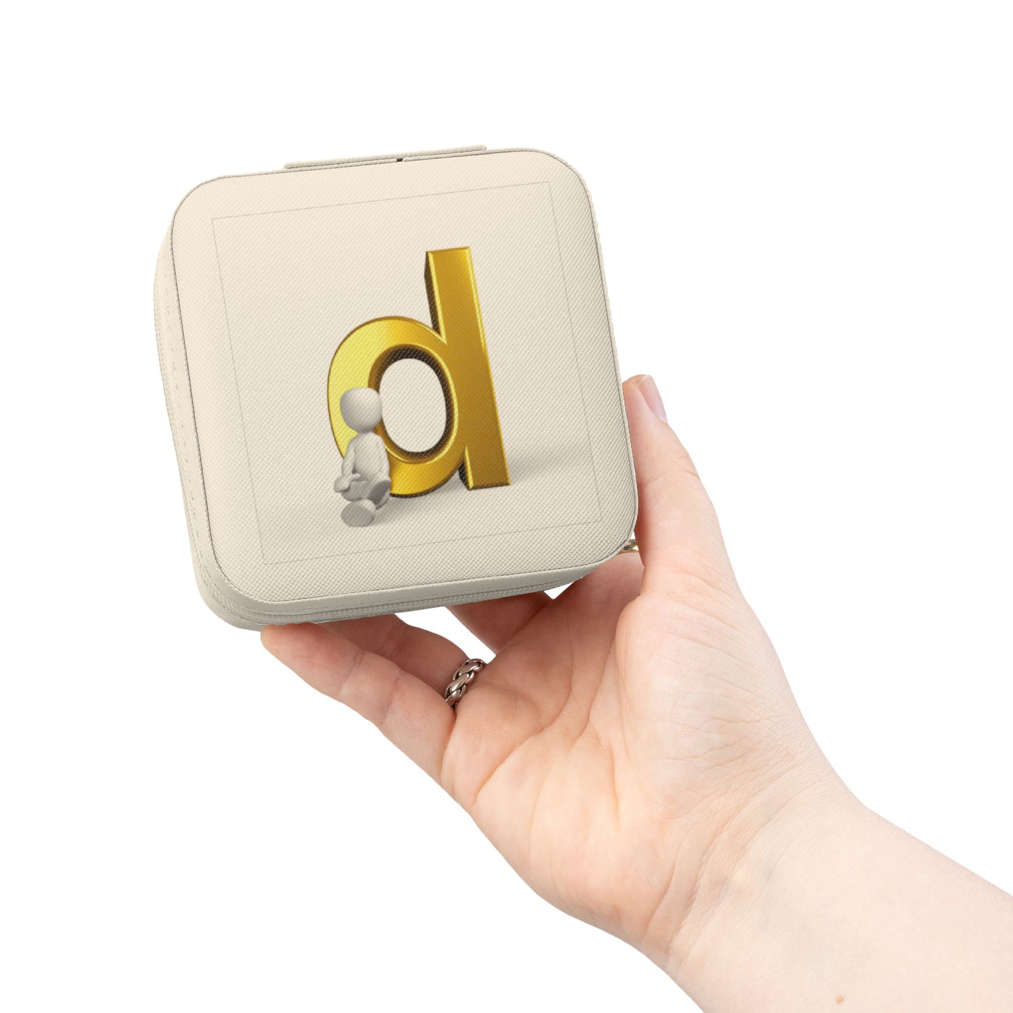 Gold Letter D Initial Jewelry Travel Case | Compact Pink Velvet Organizer