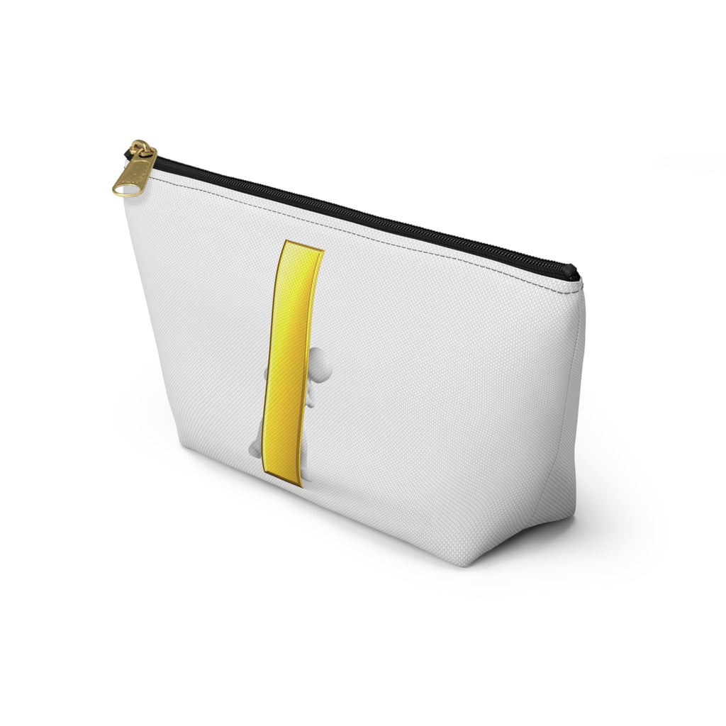 3D Stick Figure Holding Gold Letter i Accessory Pouch | T-Bottom Cosmetic Bag