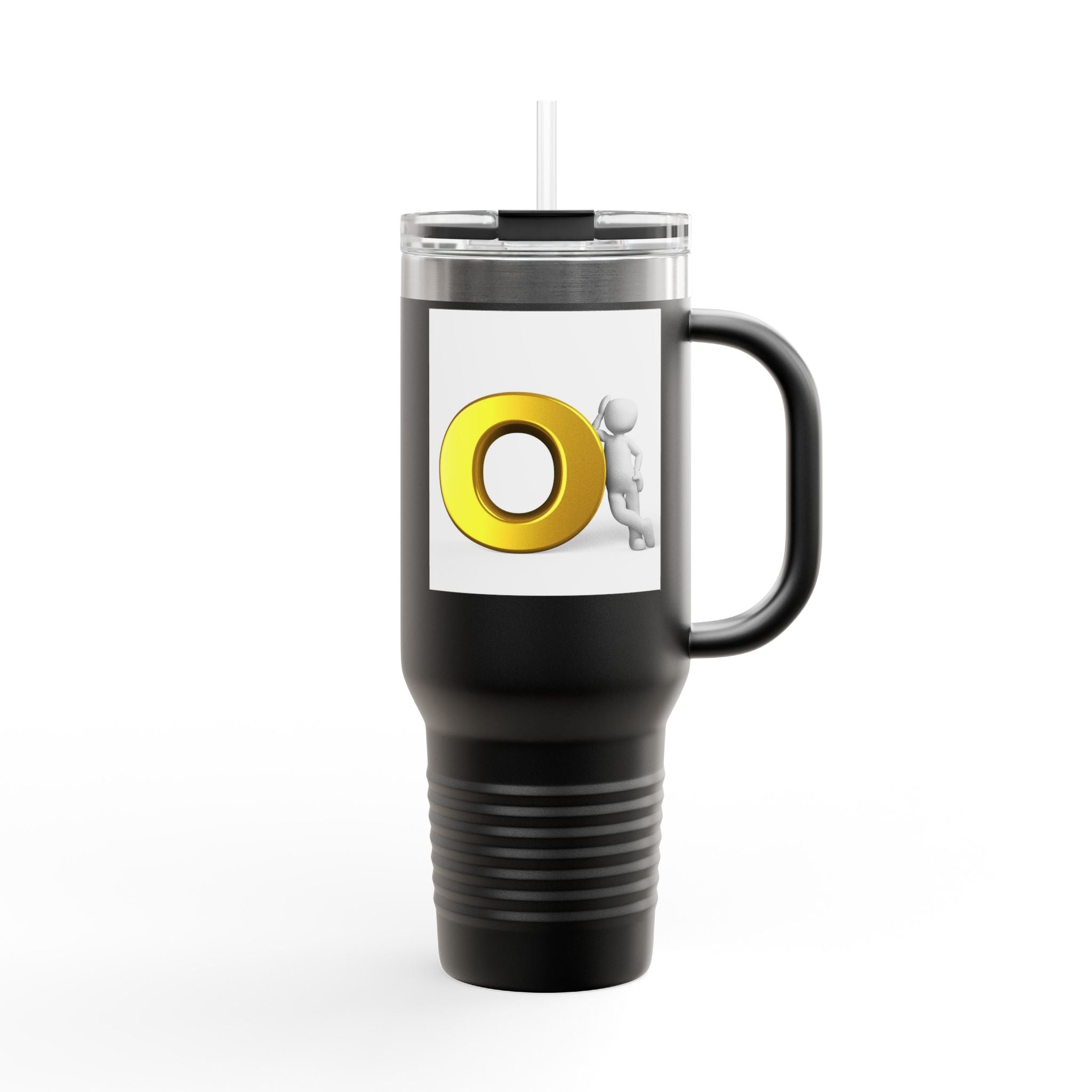 3D Person Pushing Gold O Letter Travel Mug | 40oz Insulated Tumbler