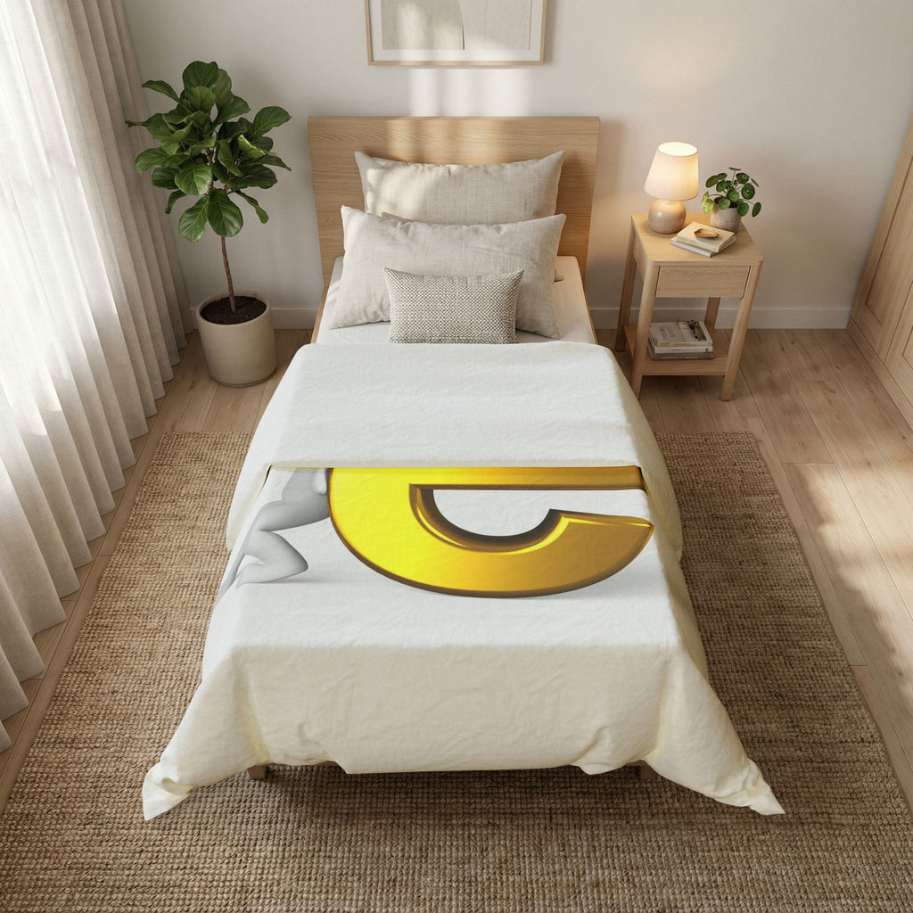 3D Golden E Letter Duvet Cover | Alphabet Bedding