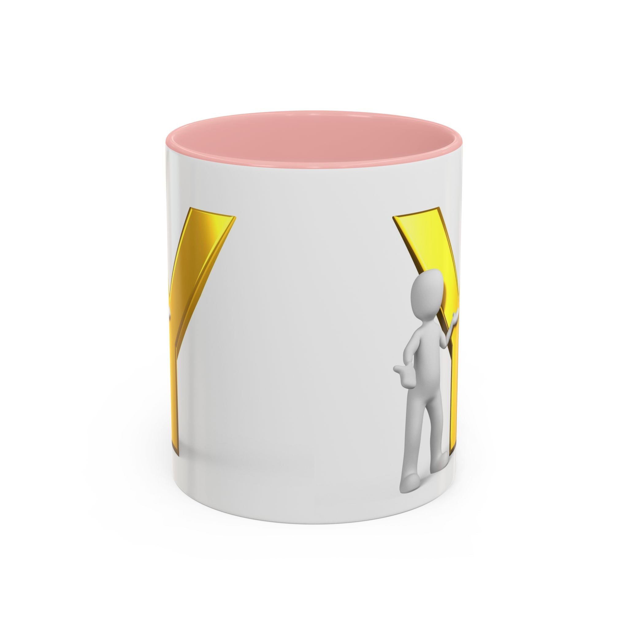 Tasse à café avec lettre Y dorée et personnage | Anse et intérieur contrastés