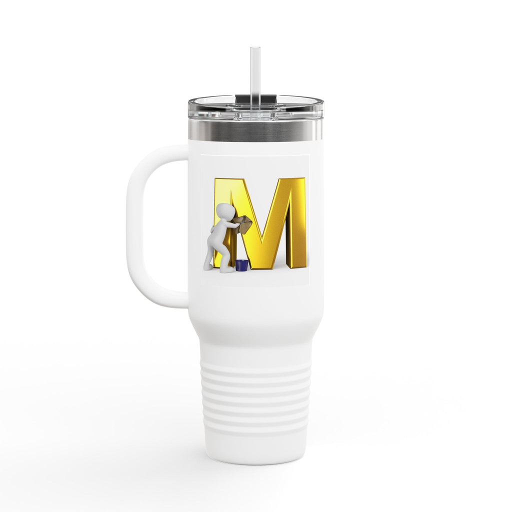 3D Gold Letter M with Figure Travel Mug | 40oz Insulated Tumbler