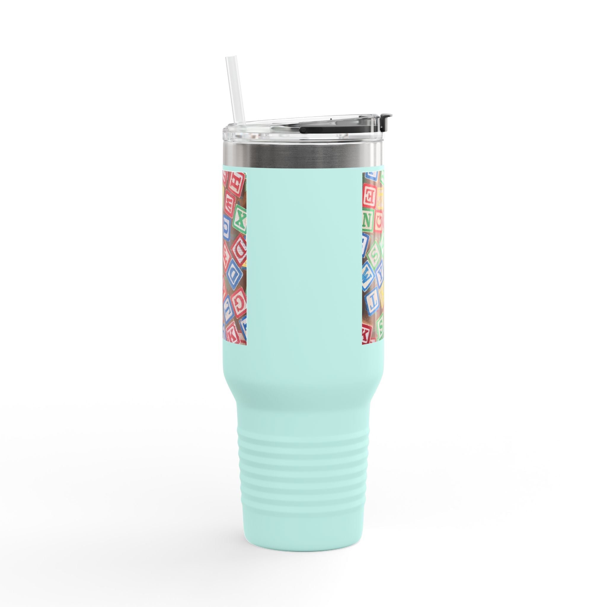 Mug isotherme de voyage avec des blocs alphabet colorés | 1,2 L