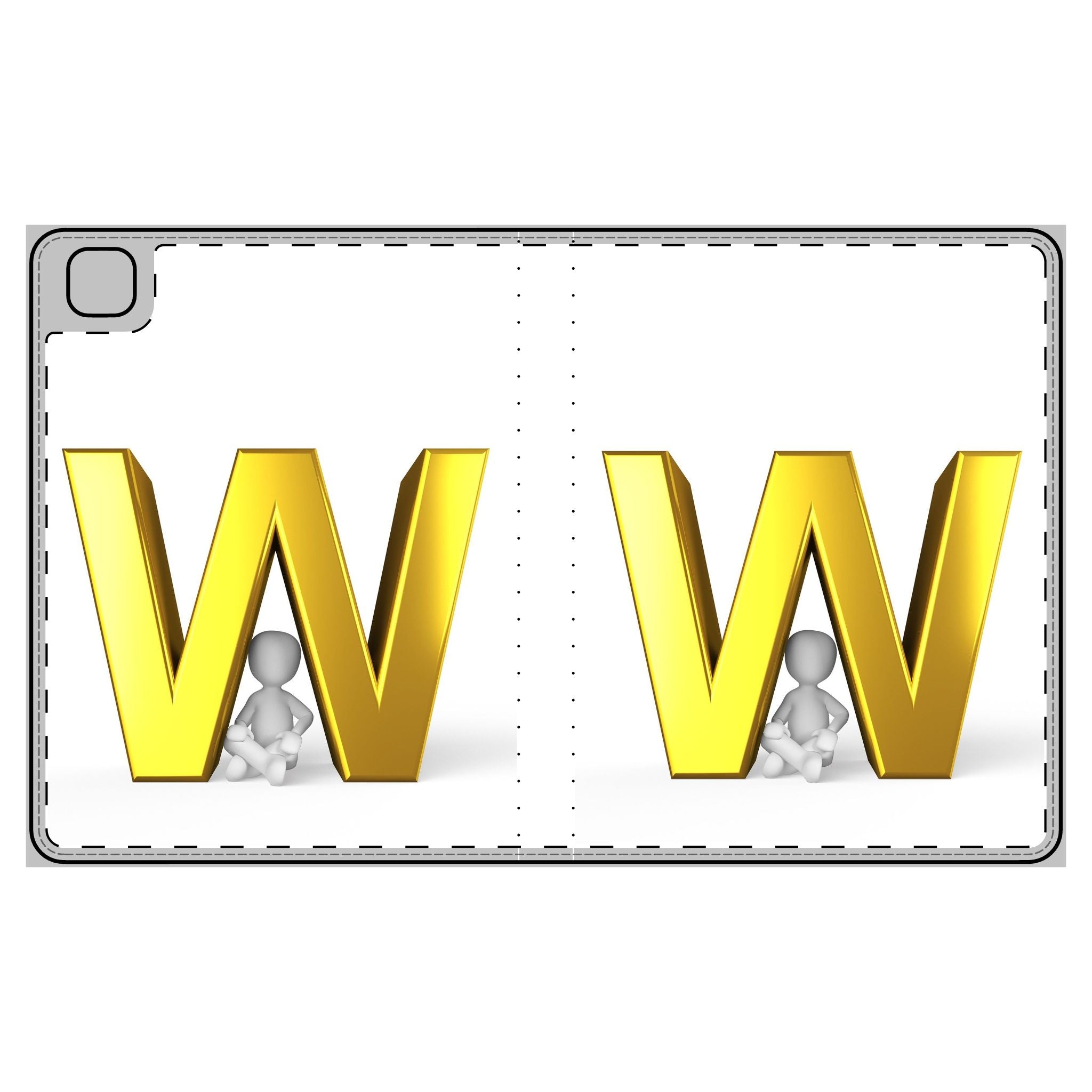 Gold 3D Letter W Tablet Folio Case | Monogram Initial Cover