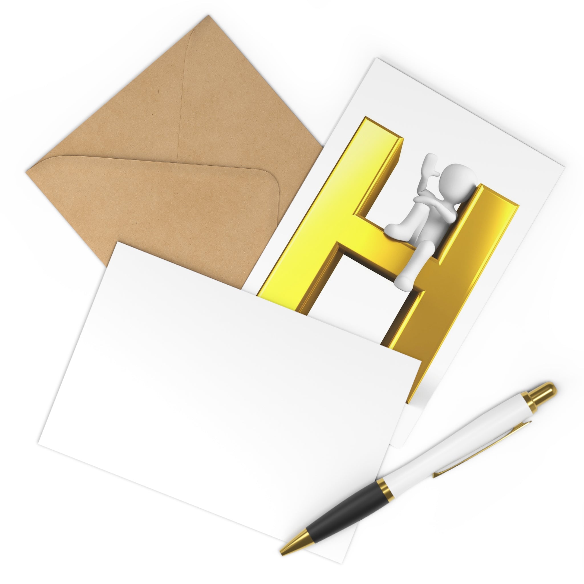 3D Gold Letter H with Stick Figure Postcards