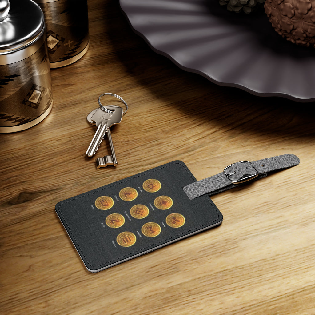 Golden Cryptocurrencies Luggage Tag | Rectangle Saffiano Polyester