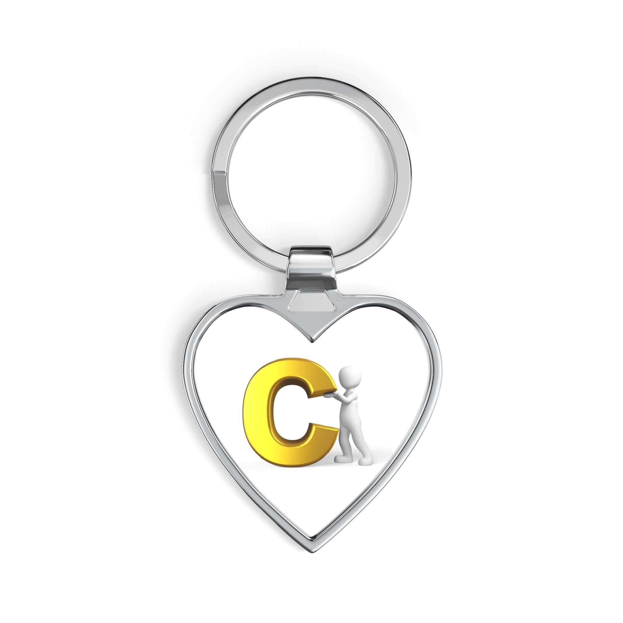 3D Letter C Figure Heart Keychain | Initial C Keyring, Monogram Accessory